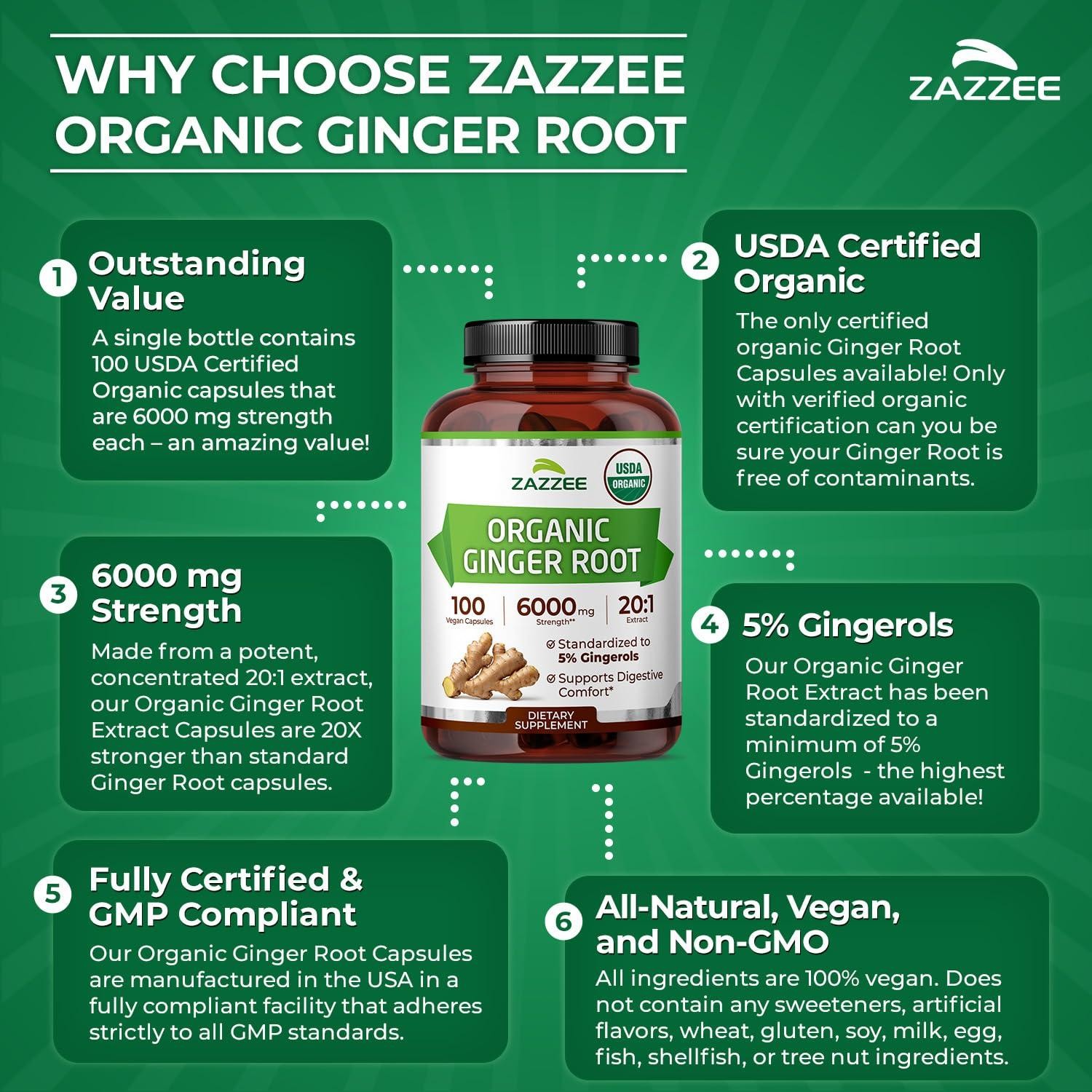 USDA Organic Ginger Root 20:1 Extract, 6000 mg Strength, 5% Gingerols