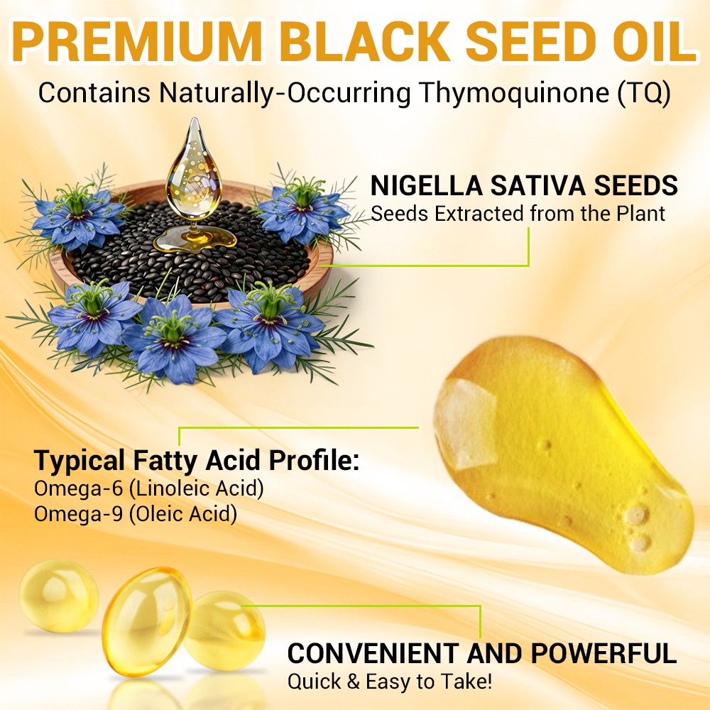 Black Seed Oil Capsules 2000mg 120 Count Softgels -Premium Cold Pressed Non-GMO