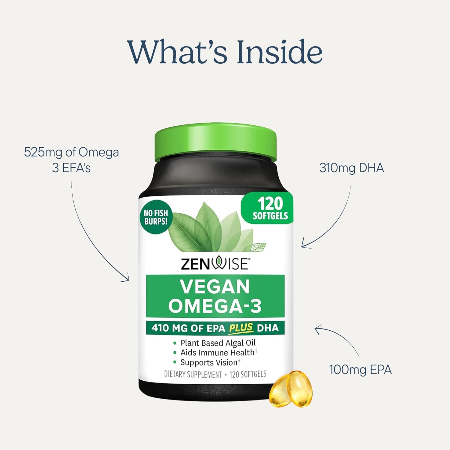 Zenwise Health Vegan Omega 3 Supplement – Burpless Omega 3 Supplement with DHA,