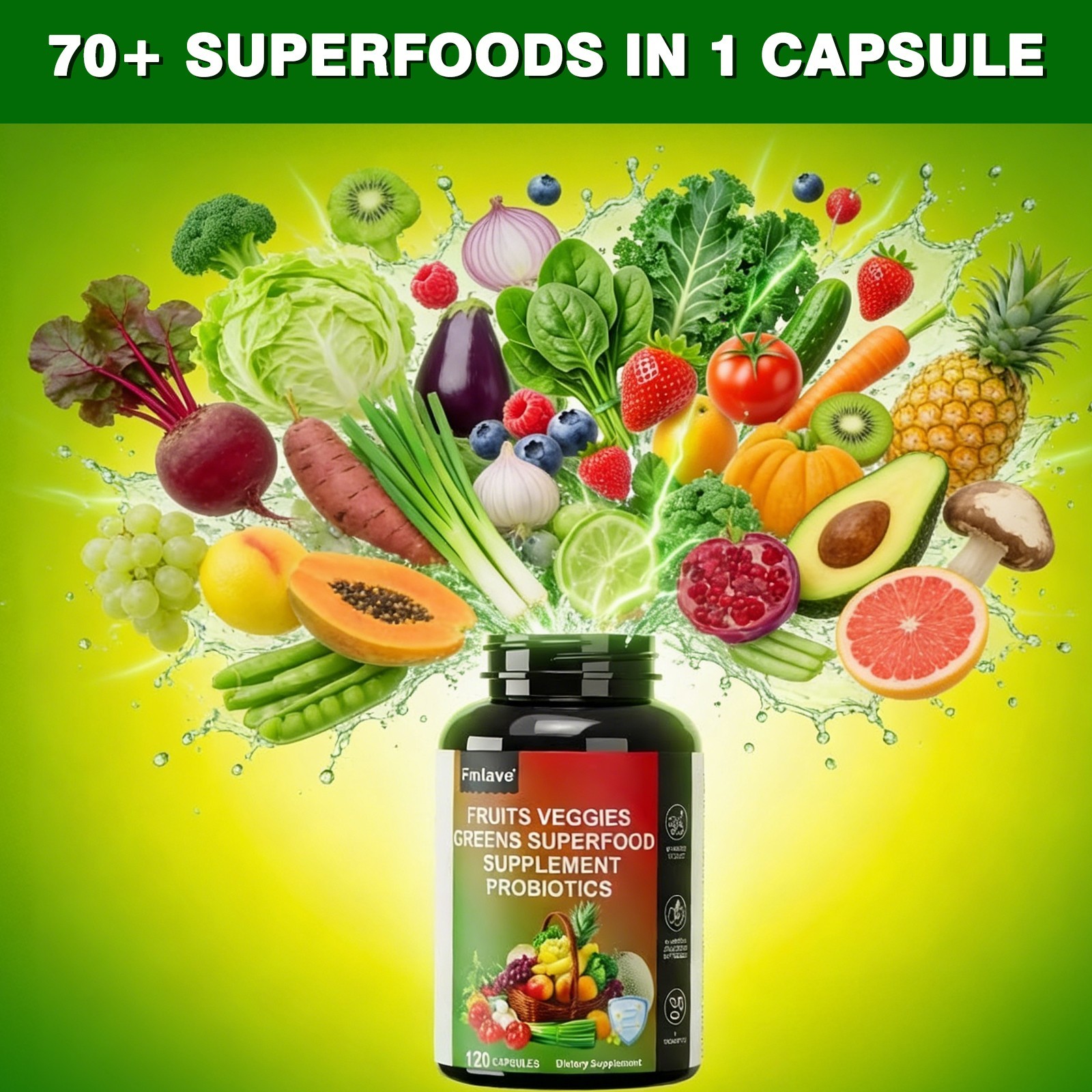 Super Fruit & Vegetable Supplements – Organic Whole Superfood & Probiotics 120ct