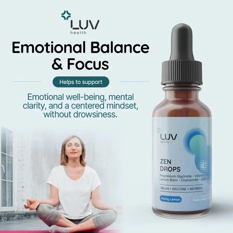 LUV Zen Drops Stress Support with Magnesium Glycinate and Lemon BalM 2 PACK.