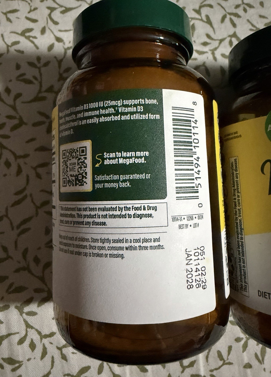 2x MegaFood Vitamin D3 – 60 Tabs (120 Total) – 25 mcg (1000 IU) – Exp 01/2028