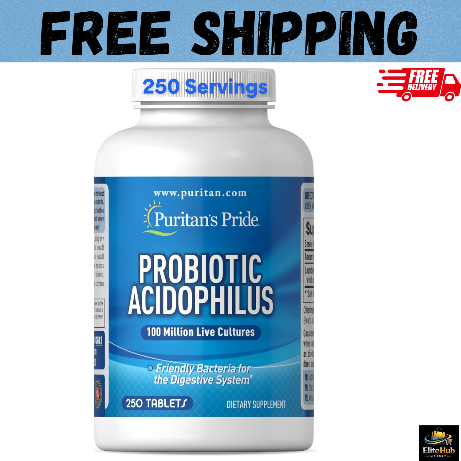 Puritan’s Pride Probiotic Supplement, Acidophilus, 250 Count (Pack of 1)
