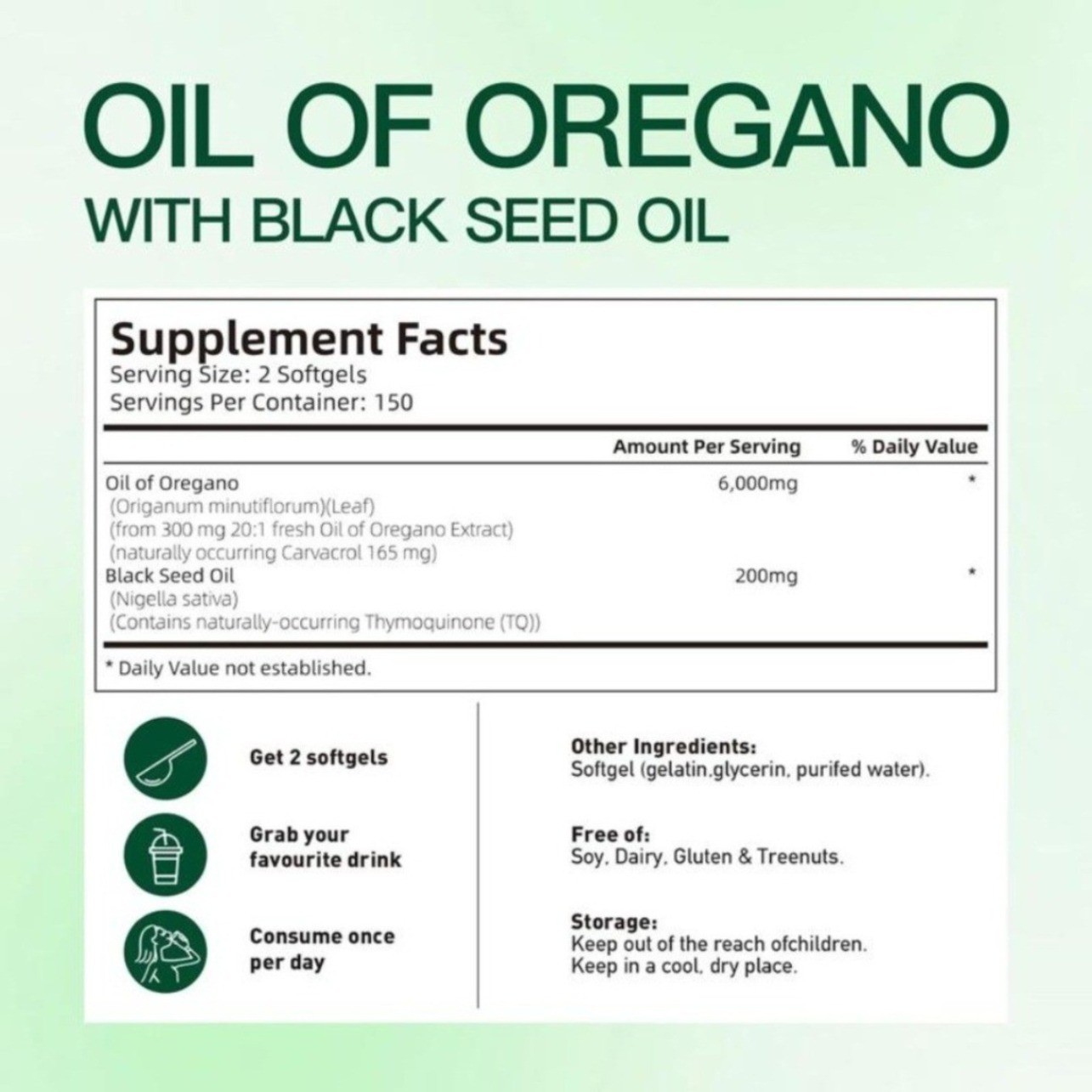 VivoNu Oil of Oregano 300 Softgels includes Black Seed Oil – 6000mg Oregano Oil