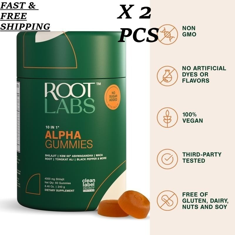 3PCS- Root Labs 10-1 Alpha Gummies | 4K mg Pure Shilajit & KSM-66 | 60 Gummies
