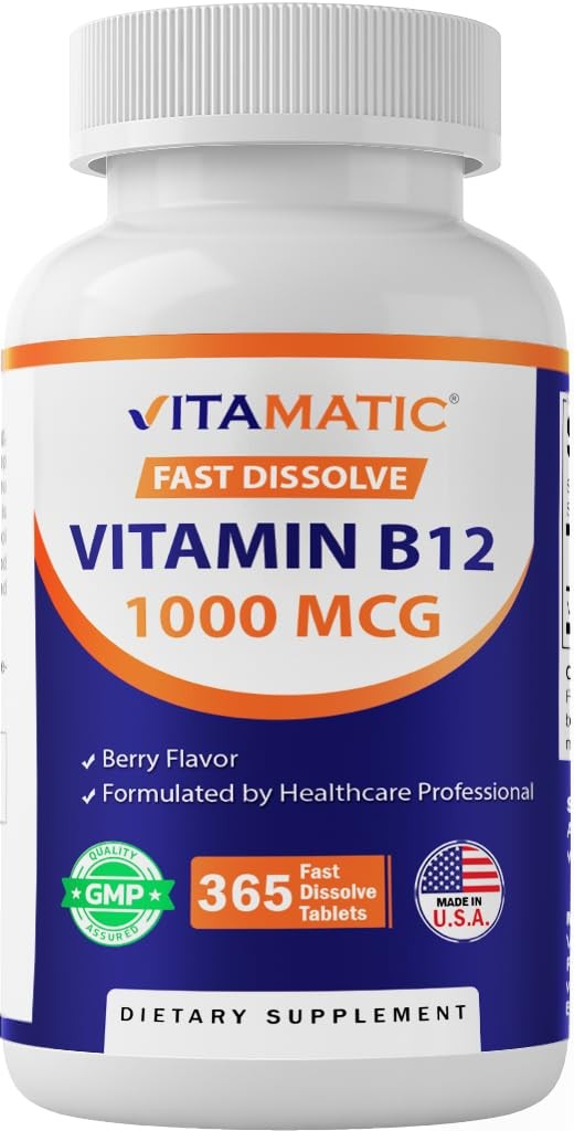 Vitamatic Vitamin B12 1000 mcg Fast Dissolve 365 Count (Pack of 1), No Color