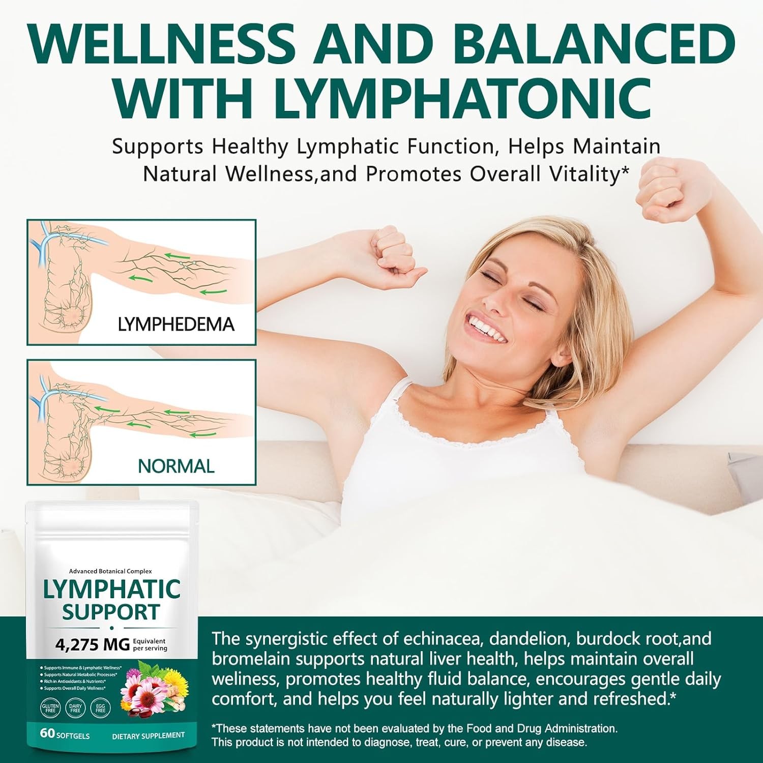 Lymphatic Drainage Supplements, Herbal 4275mg Lymph System Support Supplement fo