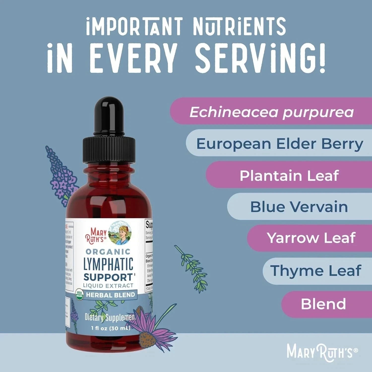 Mary Ruth’s Organic Lymphatic Support Liquid Extract,Alcohol Free,30mL