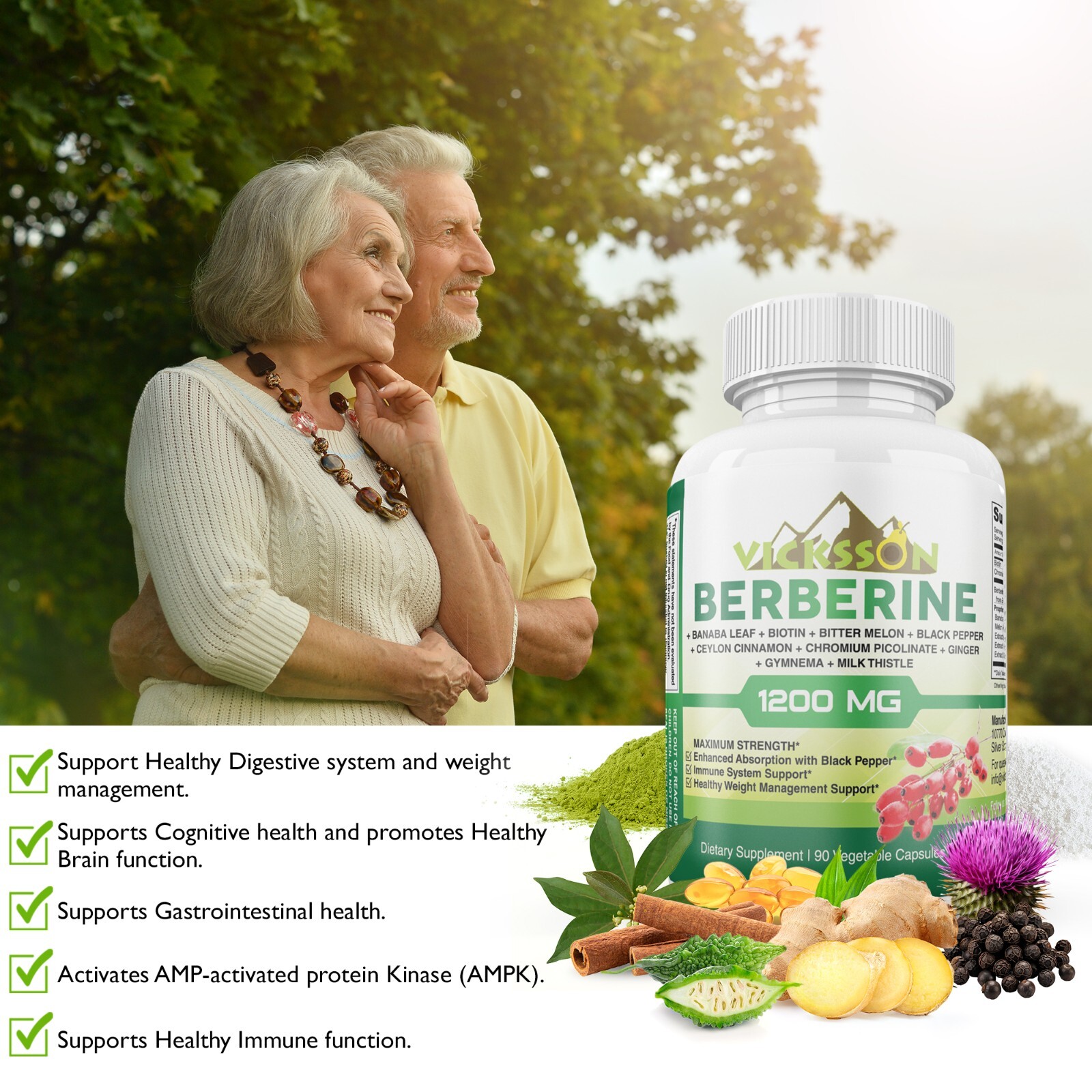 Vicksson Berberine Complex 1200mg Immune System, Weight Management 90Ct