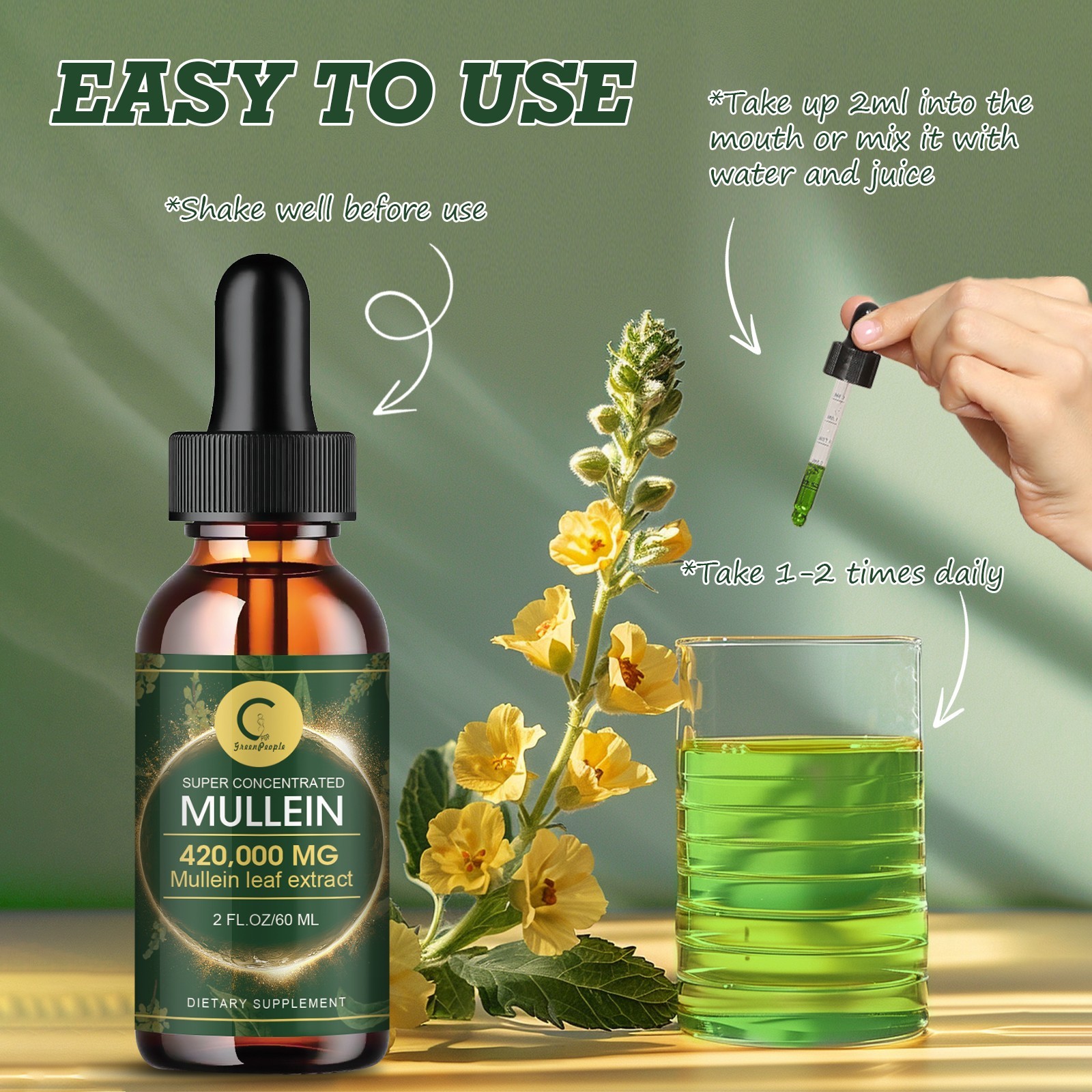 Mullein Extract Supplement Super Concentrated for Lungs Detox and Cleanse 60ML