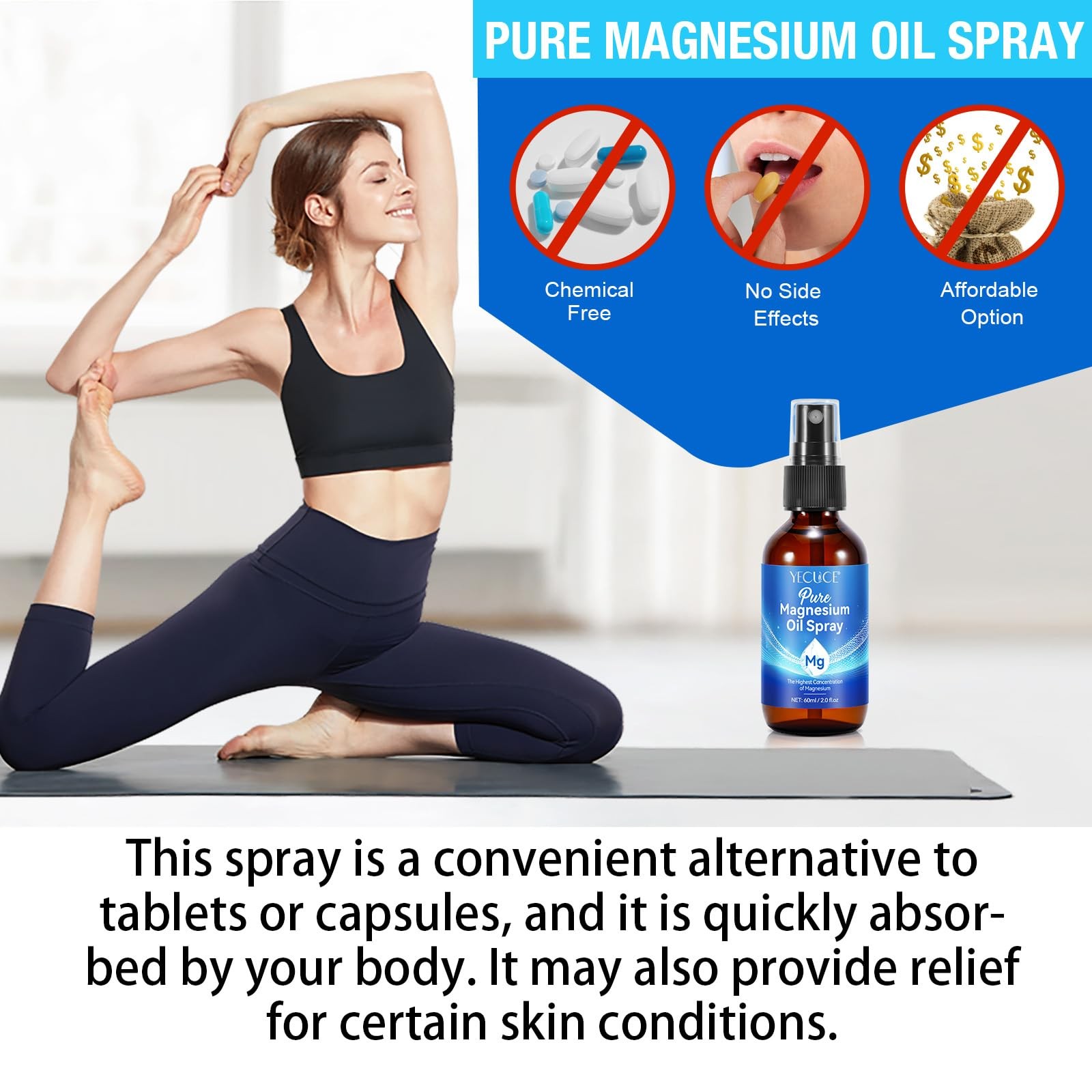 NVXNMSD Magnesium Oil Spray – Pure – 2 Fl Oz (Pack of 1), Blue