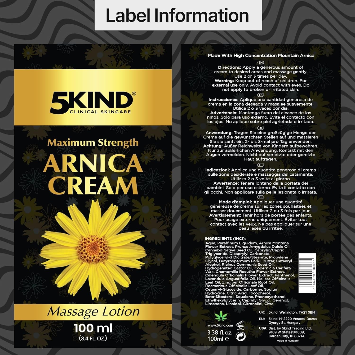 5kind Extra Strong Arnica Cream for Bruising and Swelling 3.4 Fl Oz – Arnica …