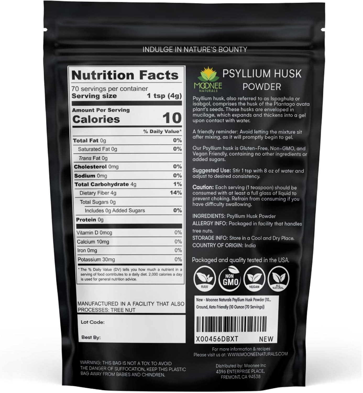 Psyllium Husk Powder 10 OZ, Gluten Free, Non GMO, Finely Ground, Keto Friendly