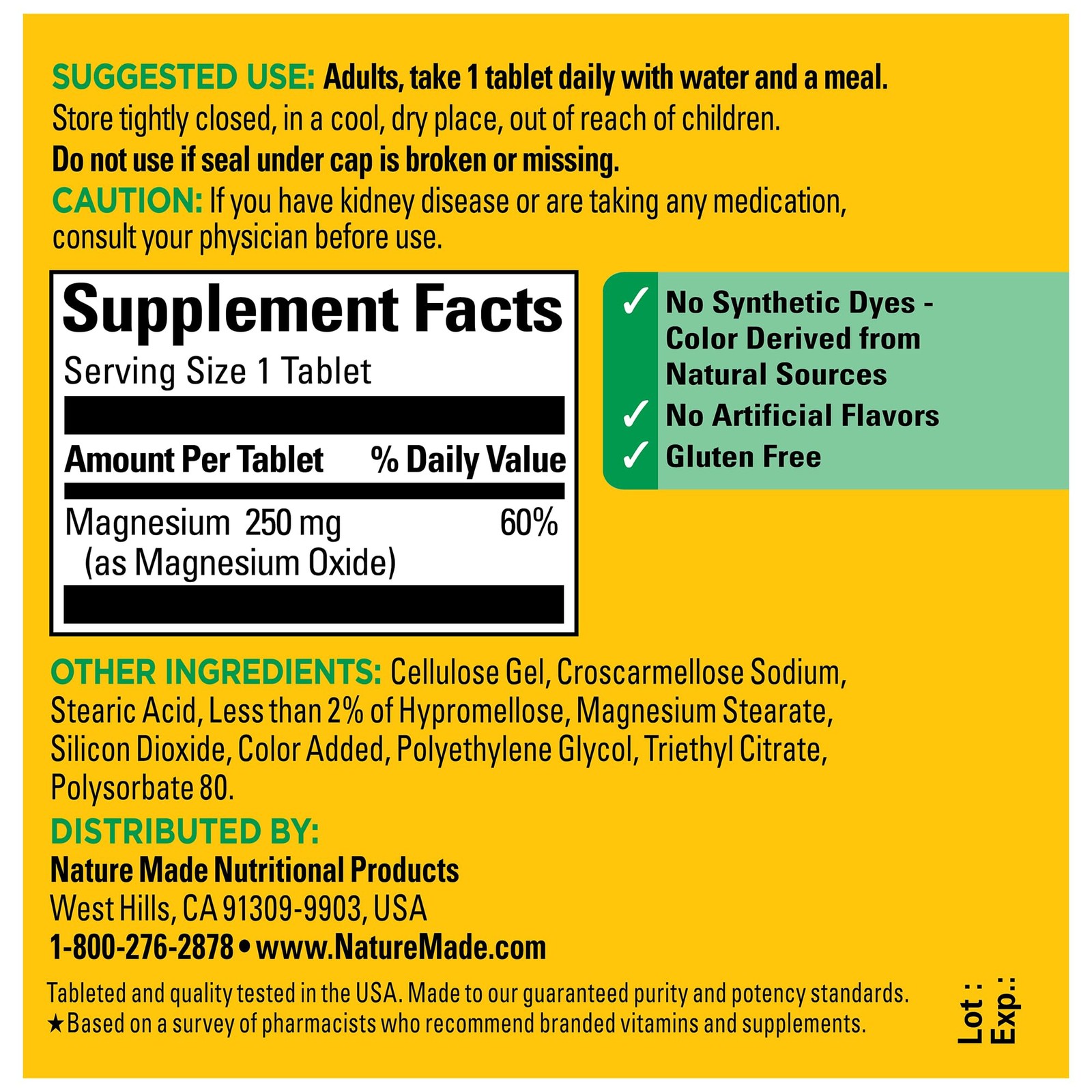 Nature Made Magnesium Oxide 250 mg, 100 Count (Pack of 1)