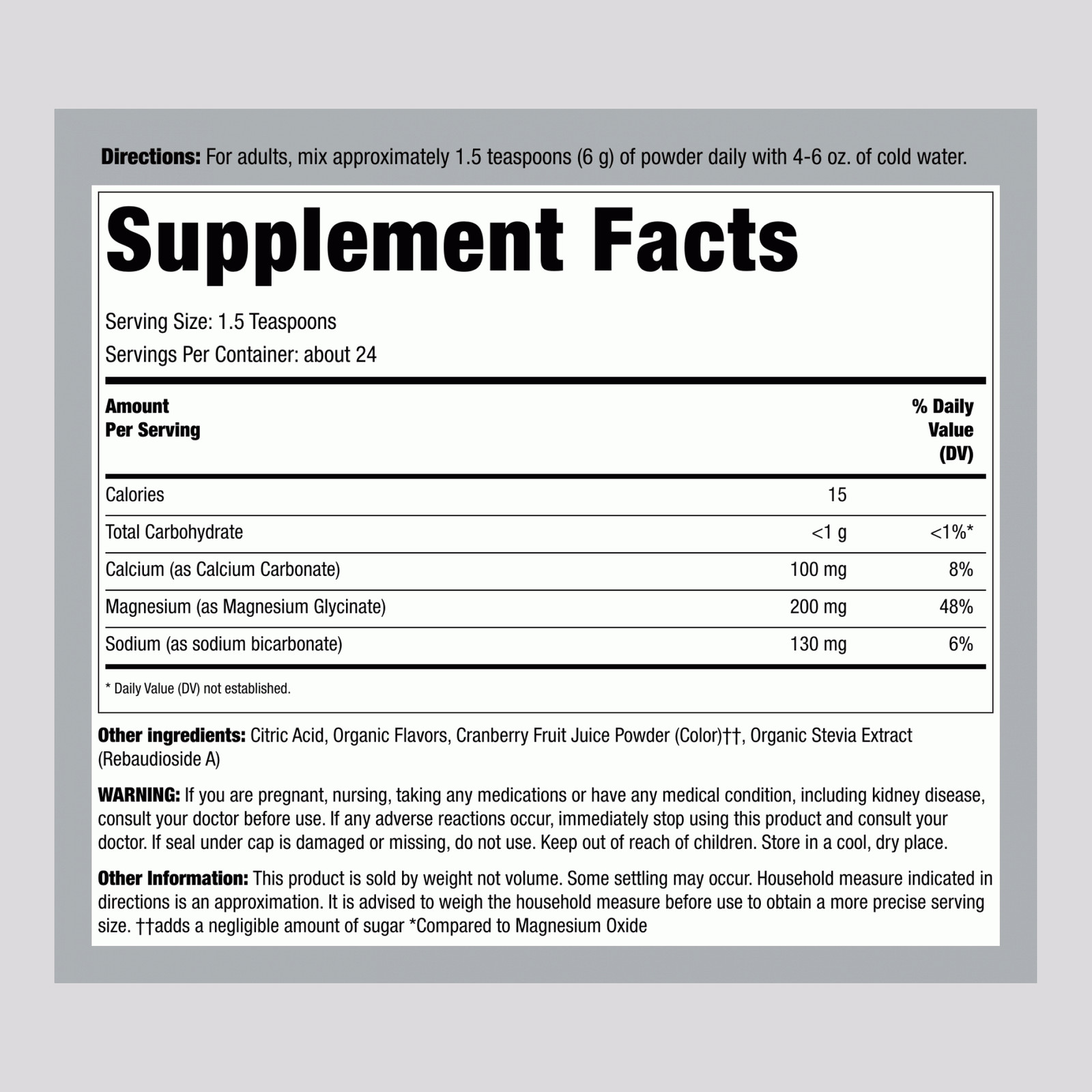 Magnesium Glycinate Drink Mix | 5 oz Powder | Raspberry Lemon | by Piping Rock