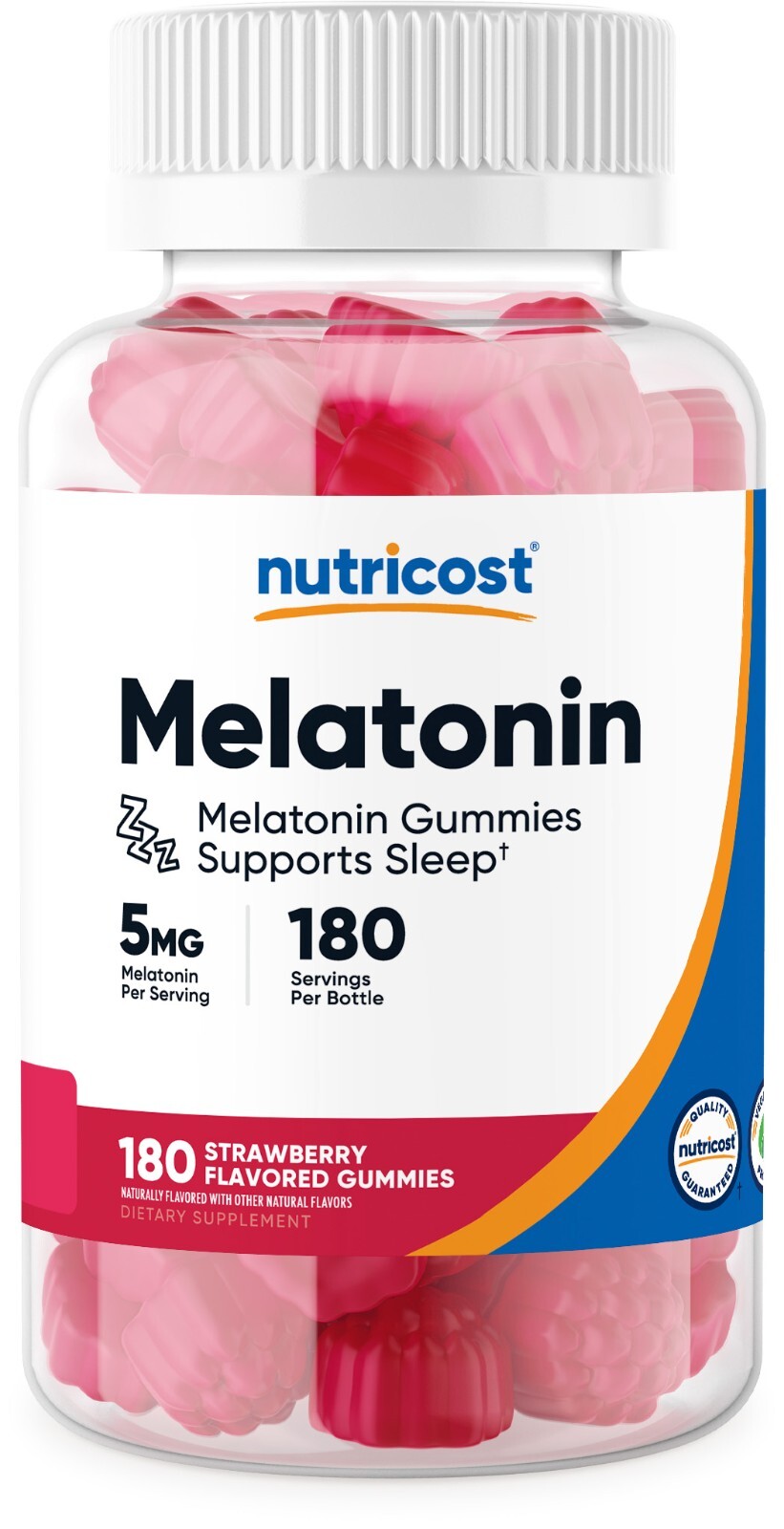 Nutricost Melatonin 5mg, 180 Gummies, Strawberry Flavored – No Corn Syrup