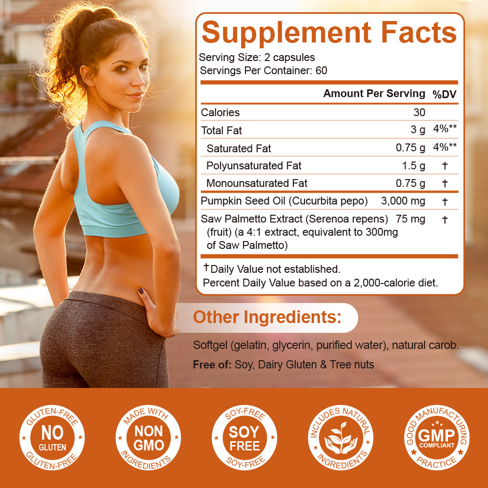 Pumpkin Seed Oil Saw Palmetto 3000mg Softgels Cold Press Virgin Oil Phytosterols