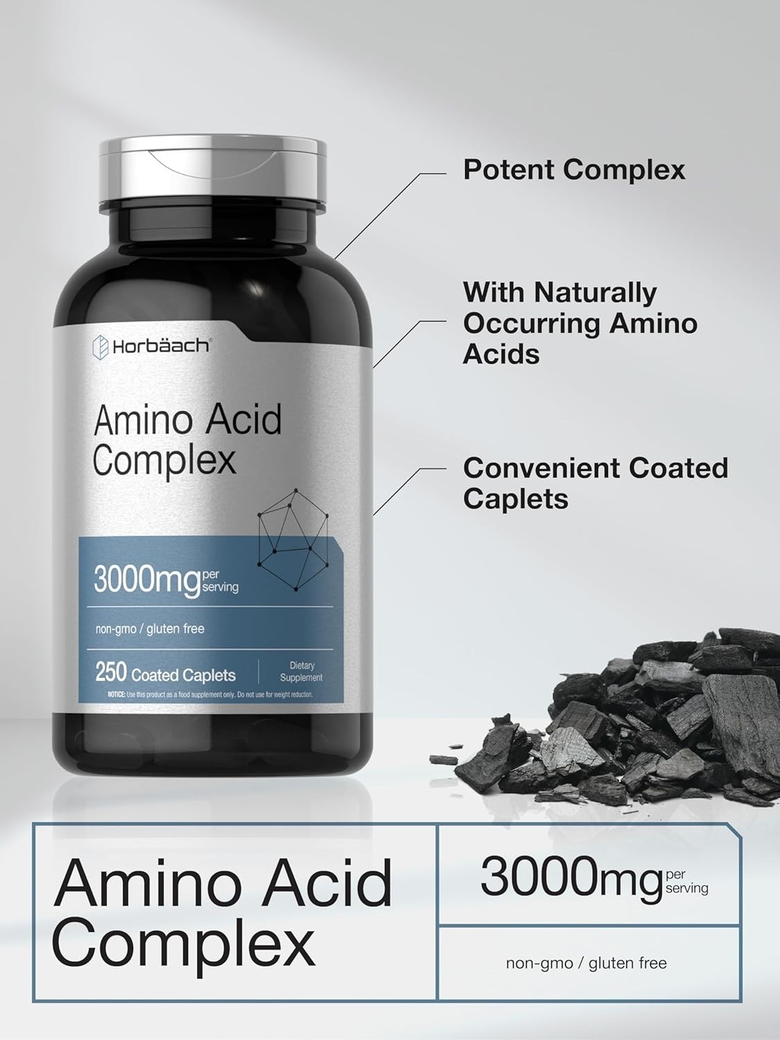 Amino Acid Complex 3000Mg | 360 Caplets | Non-Gmo, Gluten Free Amino Acids Supp