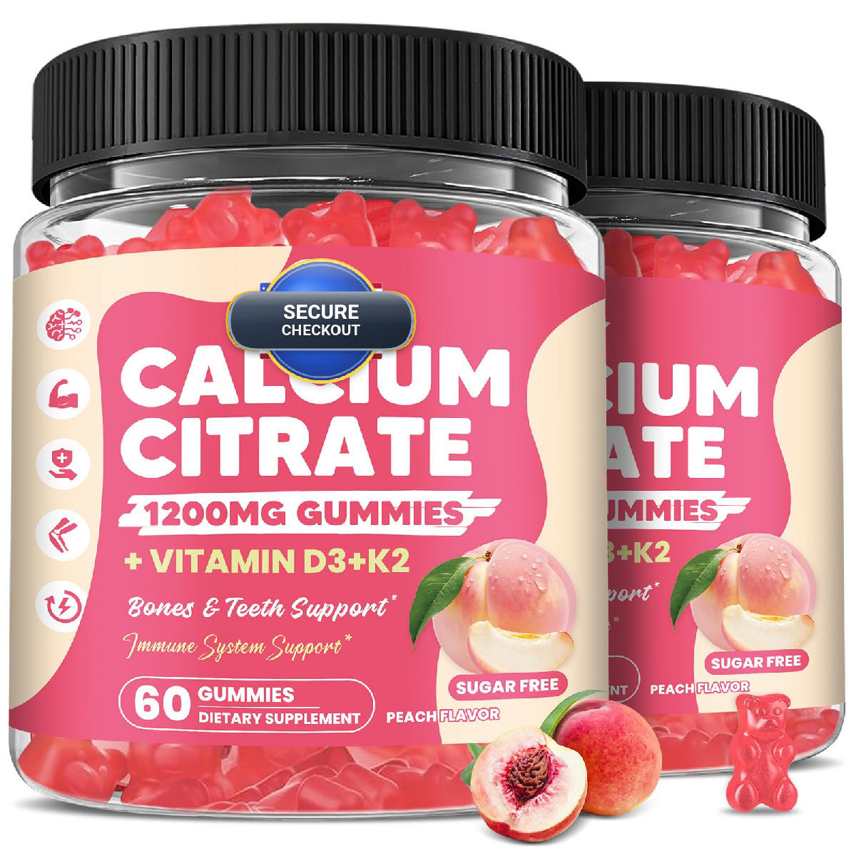 Gornvb 2 Pack Calcium Citrate Gummies 1200 Mg Vitamin D3 K2 For Bone Support