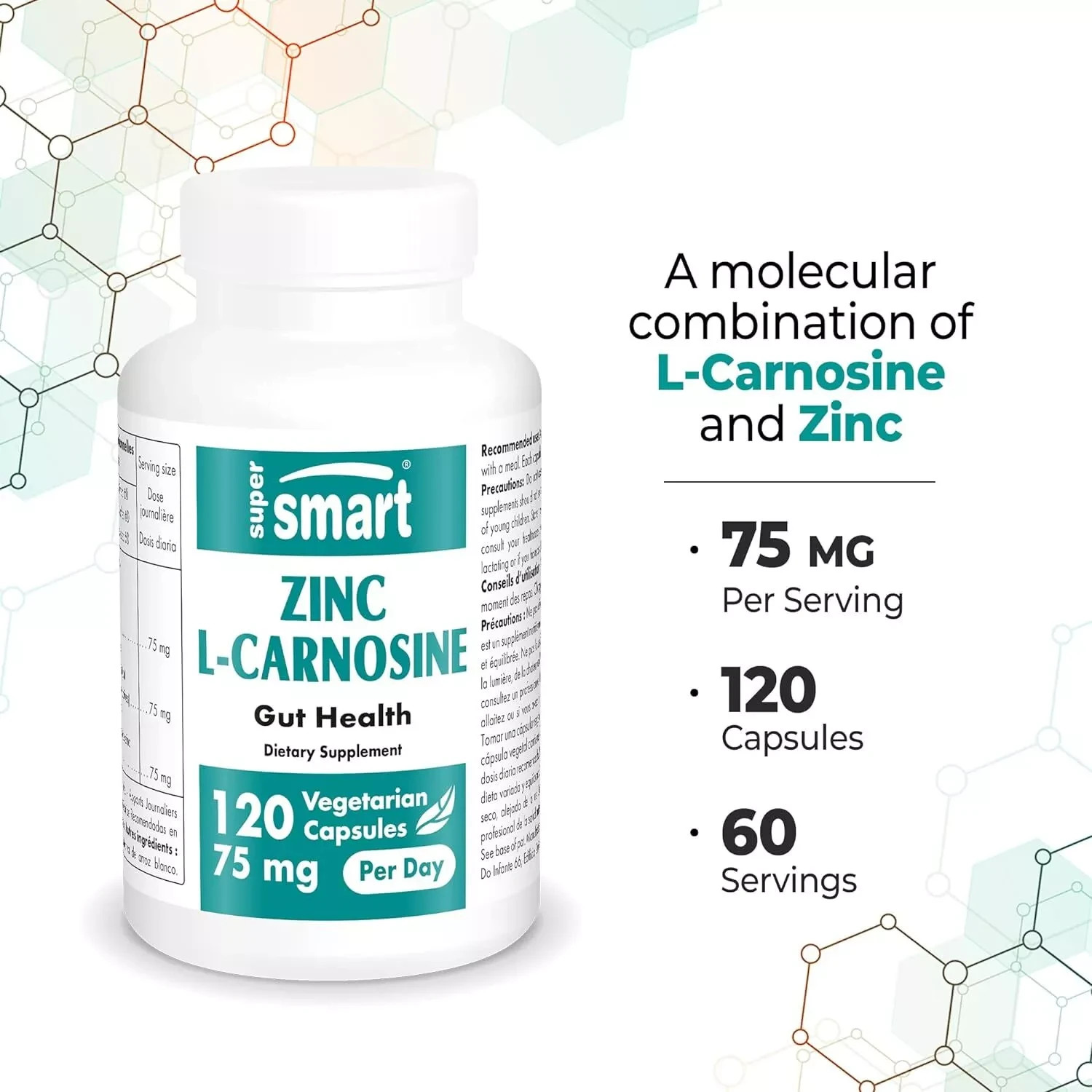 Supersmart Zinc L-Carnosine 75Mg – Zinc Carnosine Supplement 120 Veggie Capsules