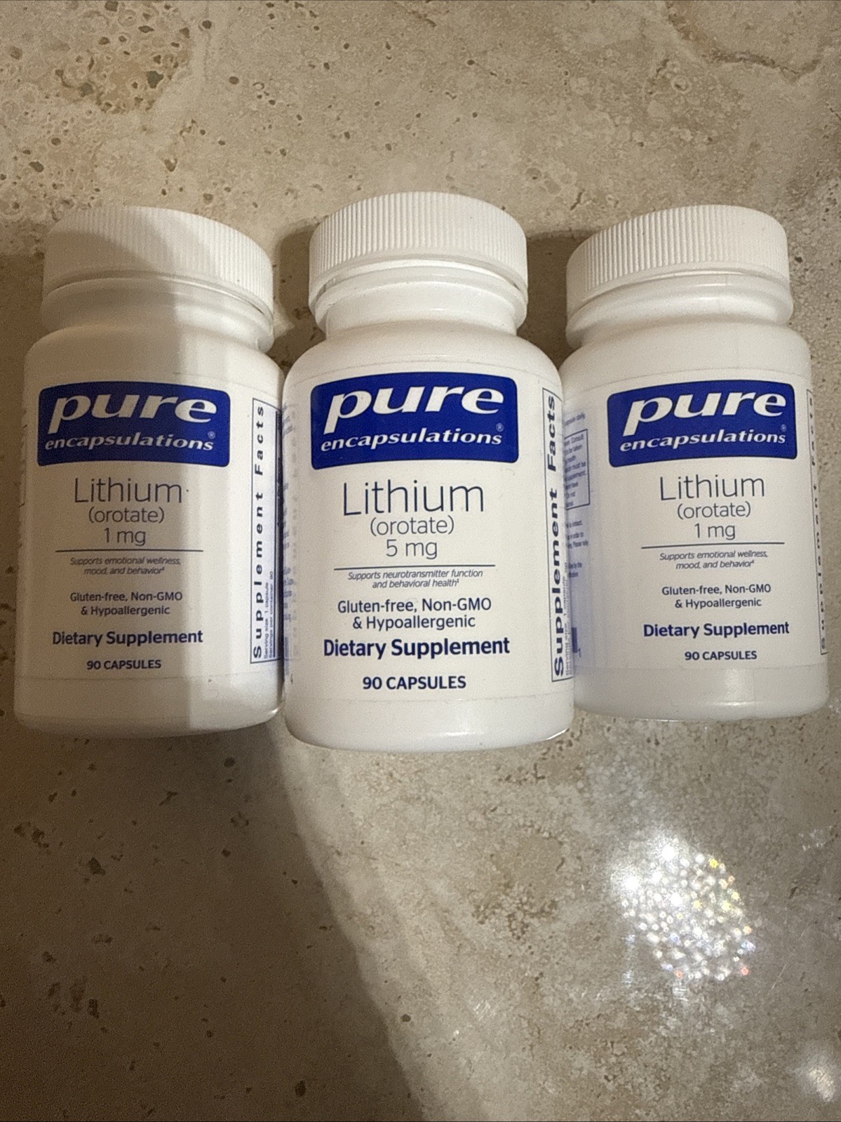 Pure Encapsulations, 3 PACK, Lithium (Orotate), 5 mg, 1mg, 1 Mg