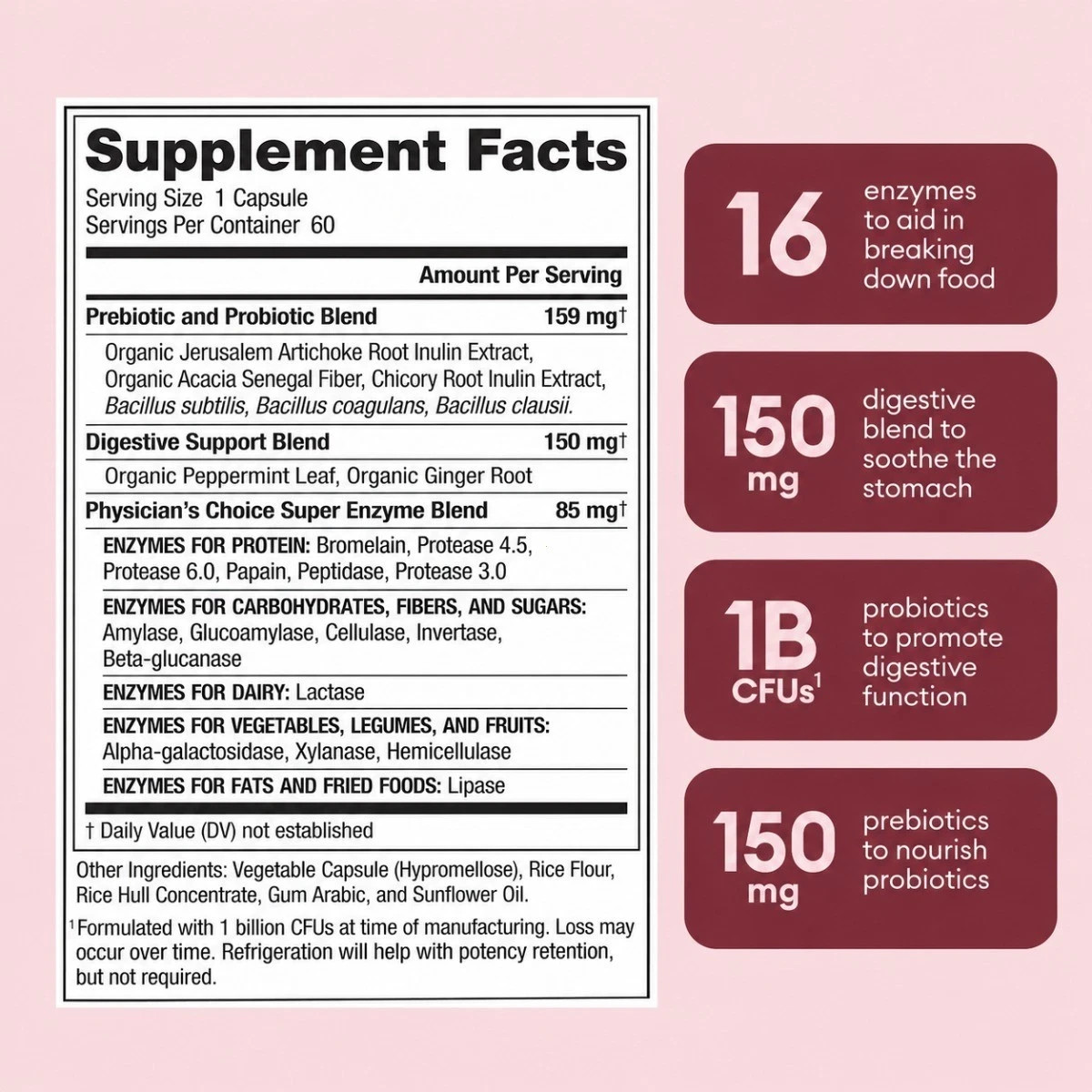 Physician’s Choice Digestive Enzymes Prebiotics Probiotics 60 Capsules