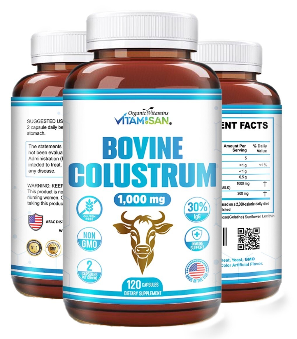 Bovine Colostrum Supplement – 30% IgG Lactoferrin, Immune Support (2 Pack) 240 c