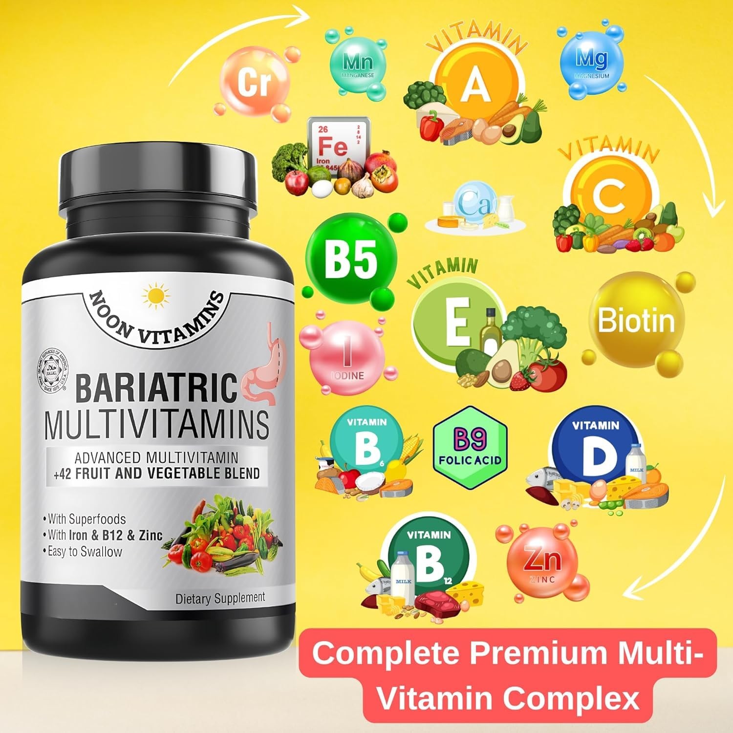 Bariatric Multivitamin with Iron for Men Women 42 Superfood Blend All-In-One