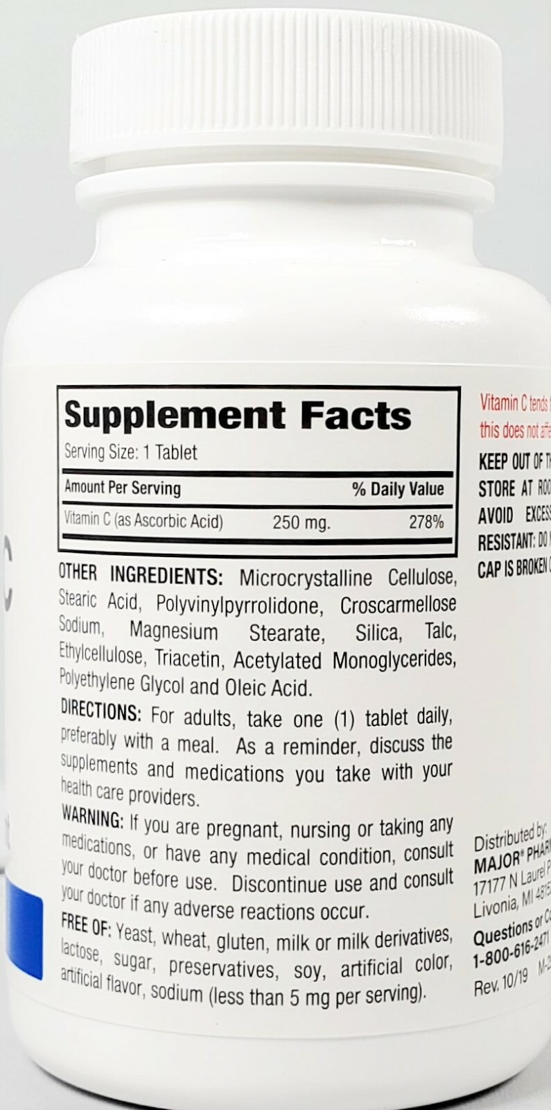 Major Vitamin C 250 mg Ascorbic Acid 100ct -3 Pack -Exp Date 12-2024