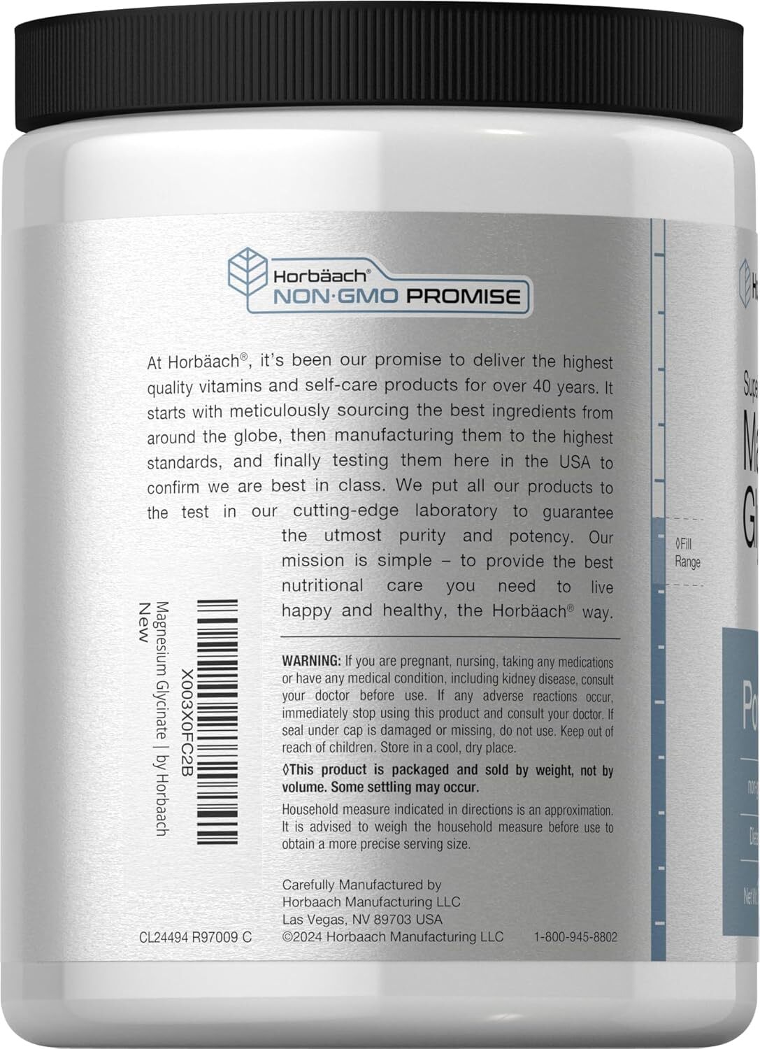 Magnesium Glycinate Powder 1 lb | Lemon Flavor, Non-GMO | by Horbaach