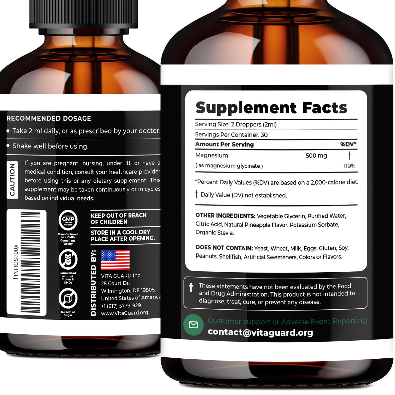 Magnesium Glycinate 500mg Liquid Drops – Sugar-Free 2 Fl Oz (Pack of 1)