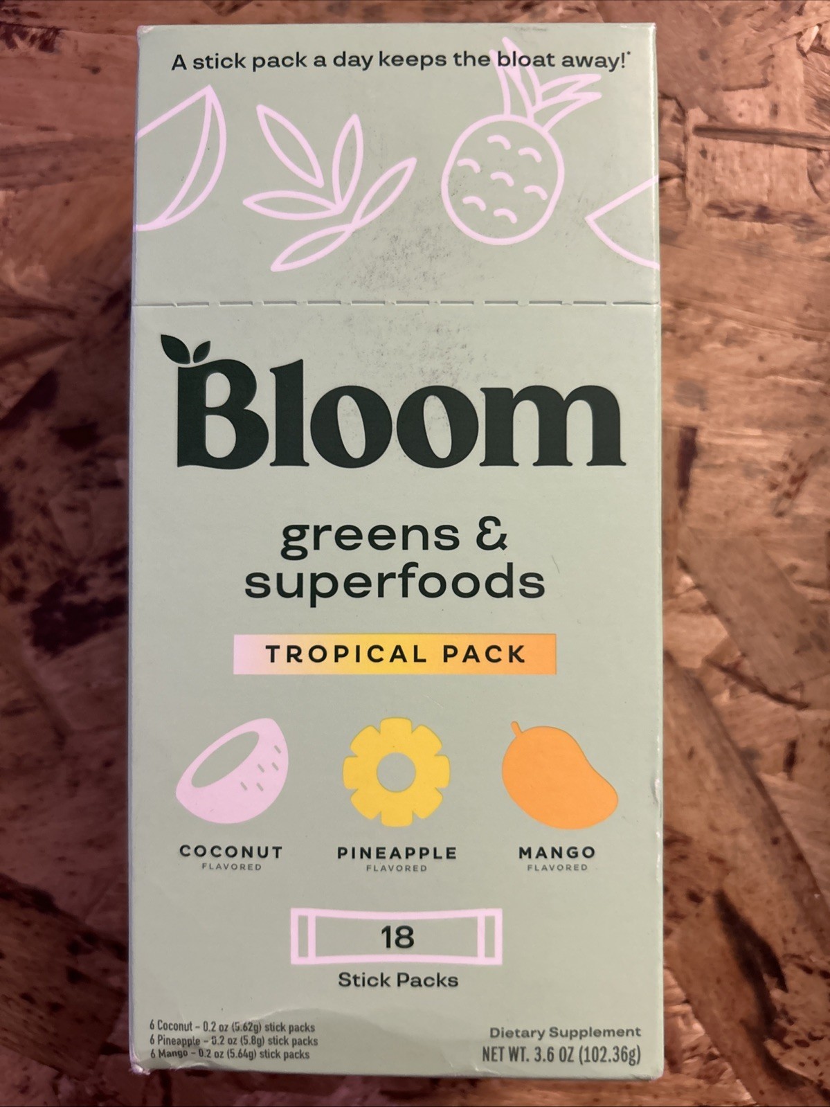 Bloom Nutrition Greens & Superfoods – Tropical Mix – 54 Sticks – Check Dates