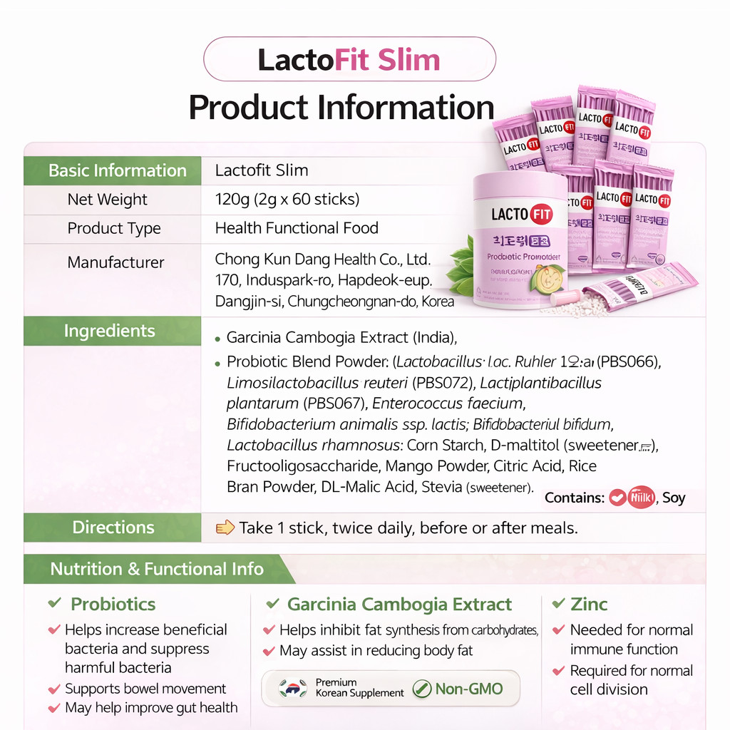 LACTO-FIT Probiotics Slim 120g (2g x 60) for Weight Management Support