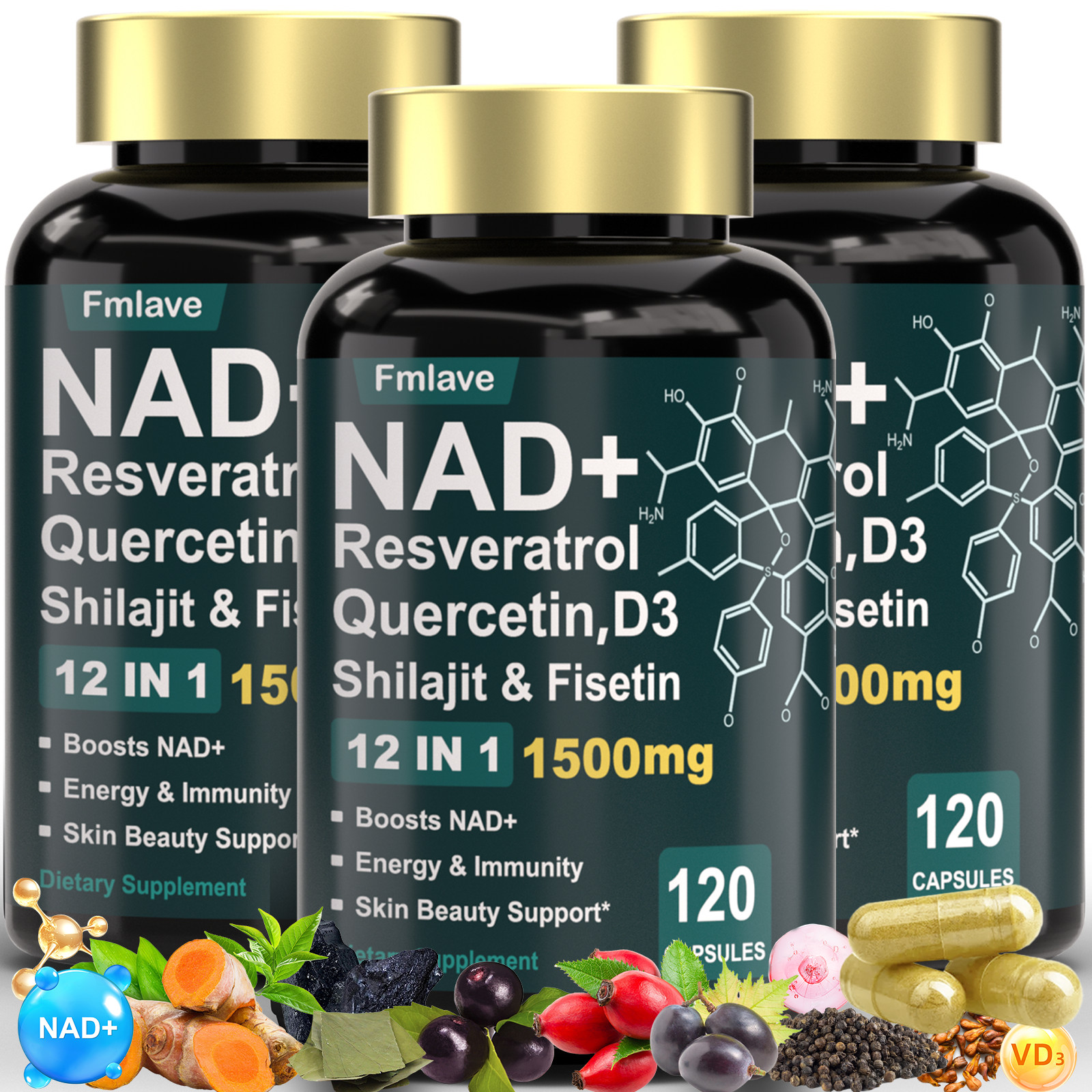 NAD+ Supplement 1500mg with Resveratrol | Cellular Health & Energy | 120 Caps US
