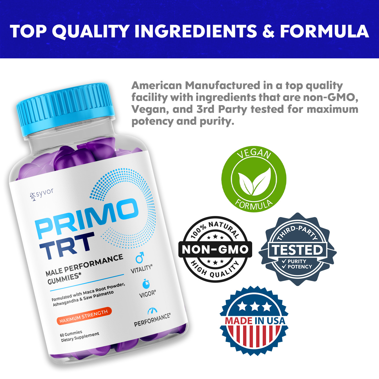 Primo TRT Men’s Gummies Advanced Pro Formula Chewable Supplement 180 Gummies