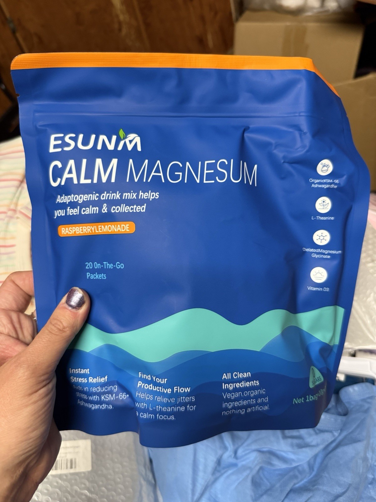 ESUNM Calm Magnesium Drink Mix Raspberry Lemonade 20ct Ashwagandha L-Theanine