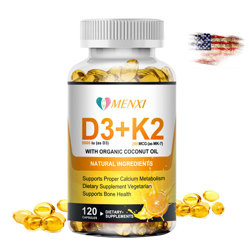 Vitamin D3+K2 (MK-7) 5000IU 200mcg -120 Capsules- Immune Support Wellness Caps