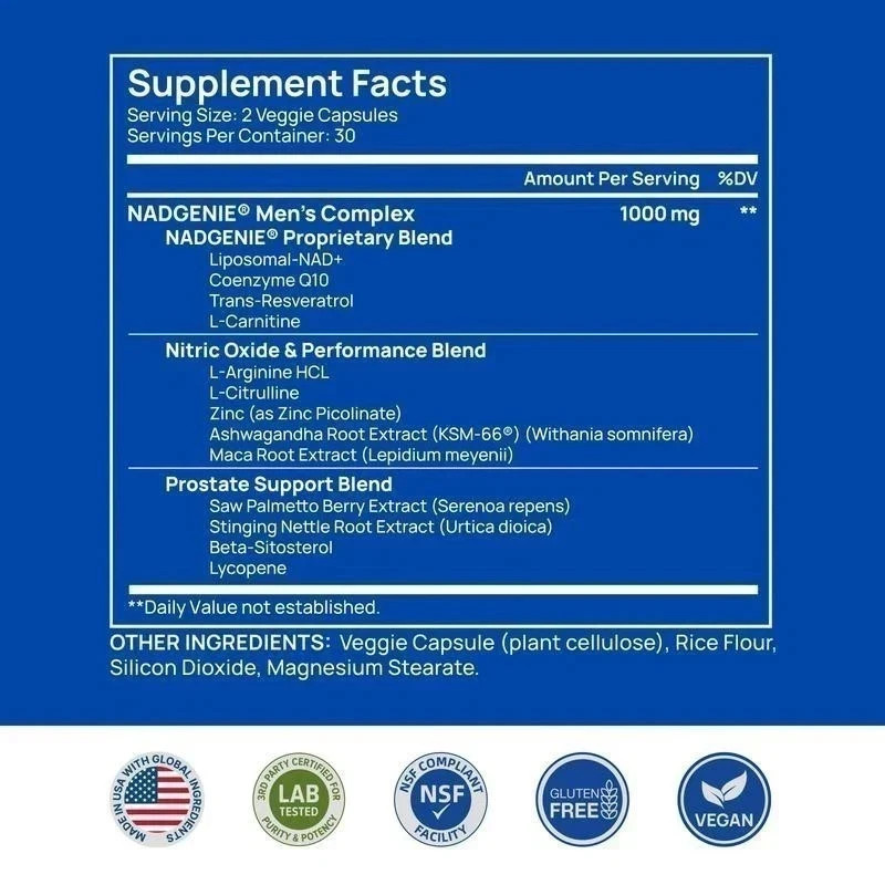 Selerb NAD+ Supplement for Men- Circulation & Prostate Support- 60 Capsules Edib