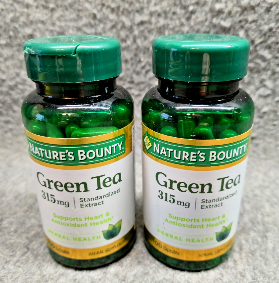 2 Pk Nature Bounty Green Tea Capsules 315 mg 100 Ct. Herbal Supplement Exp 3/28