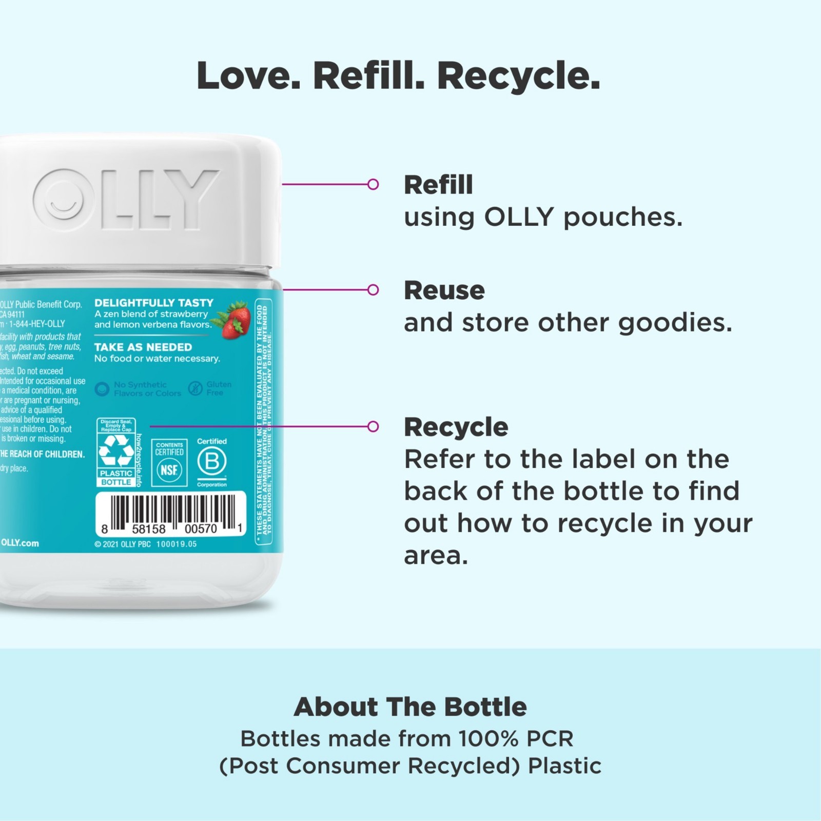 OLLY Goodbye Stress Gummies GABA L-Theanine Lemon Balm Berry 42 Count