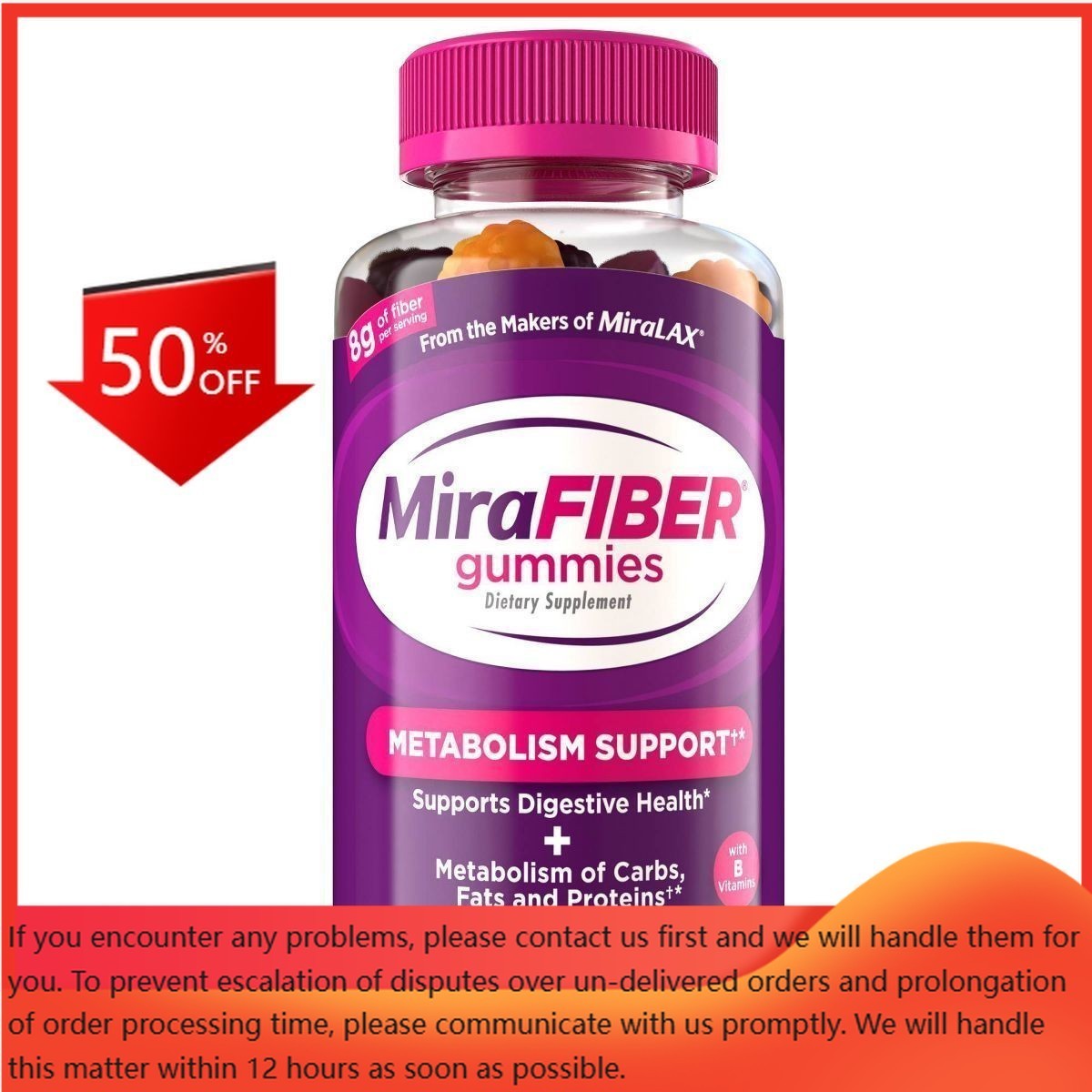 MiraFIBER Gummies from The Makers of MiraLAX, 8g of Daily Fiber Per Serving,72ct
