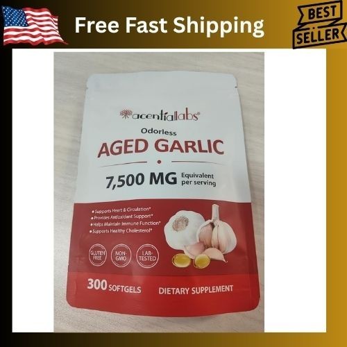 Odorless Garlic 7500Mg per Servings, 300 Softgels | 2 Years Aged Garlic Extra…
