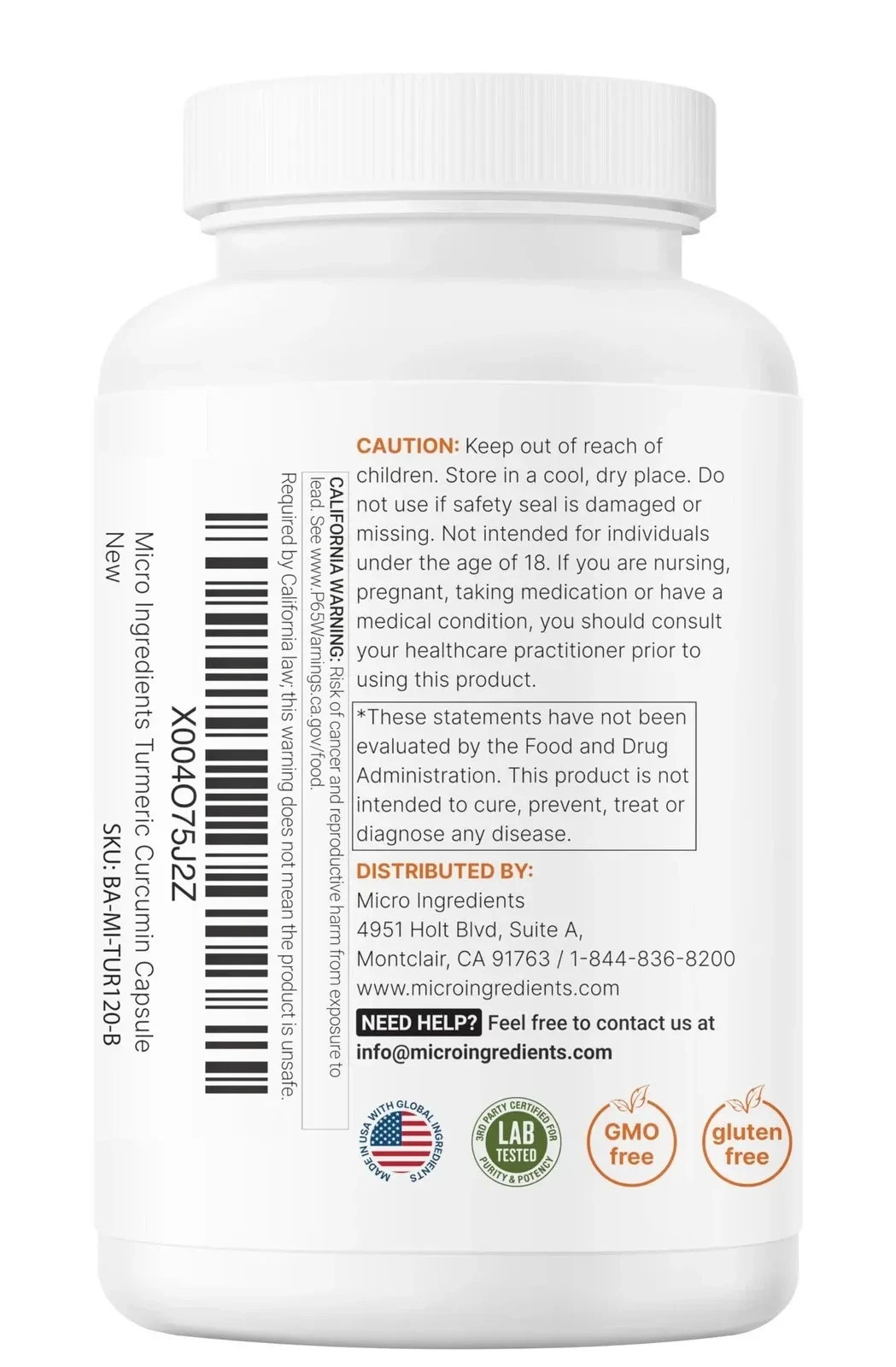 Micro Ingredients Turmeric Curcumin 95, 1000mg, 120 Vegetarian Capsules