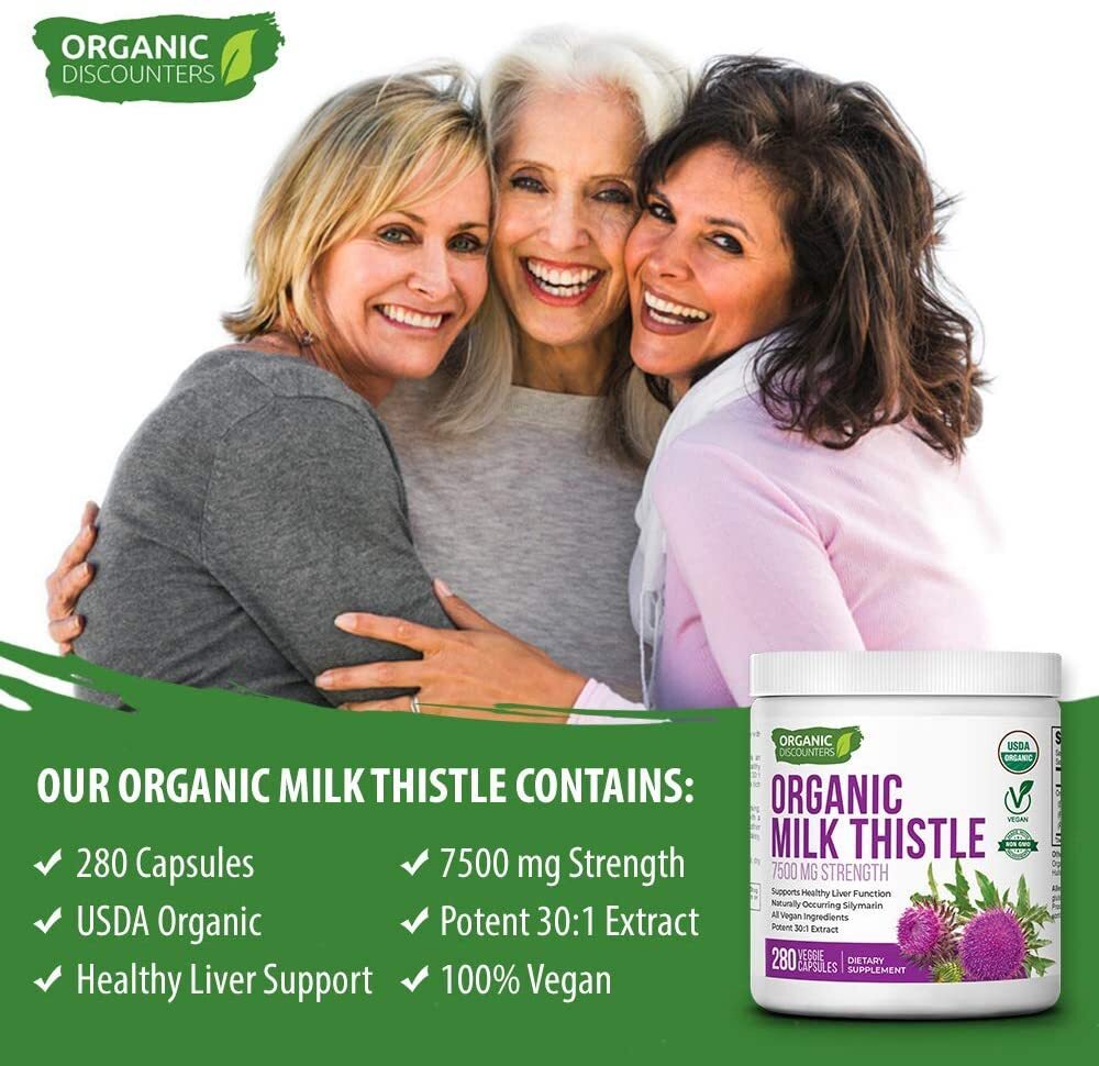 Organic Discounters USDA Organic Milk Thistle Extract Capsules, 280 Count, 7500
