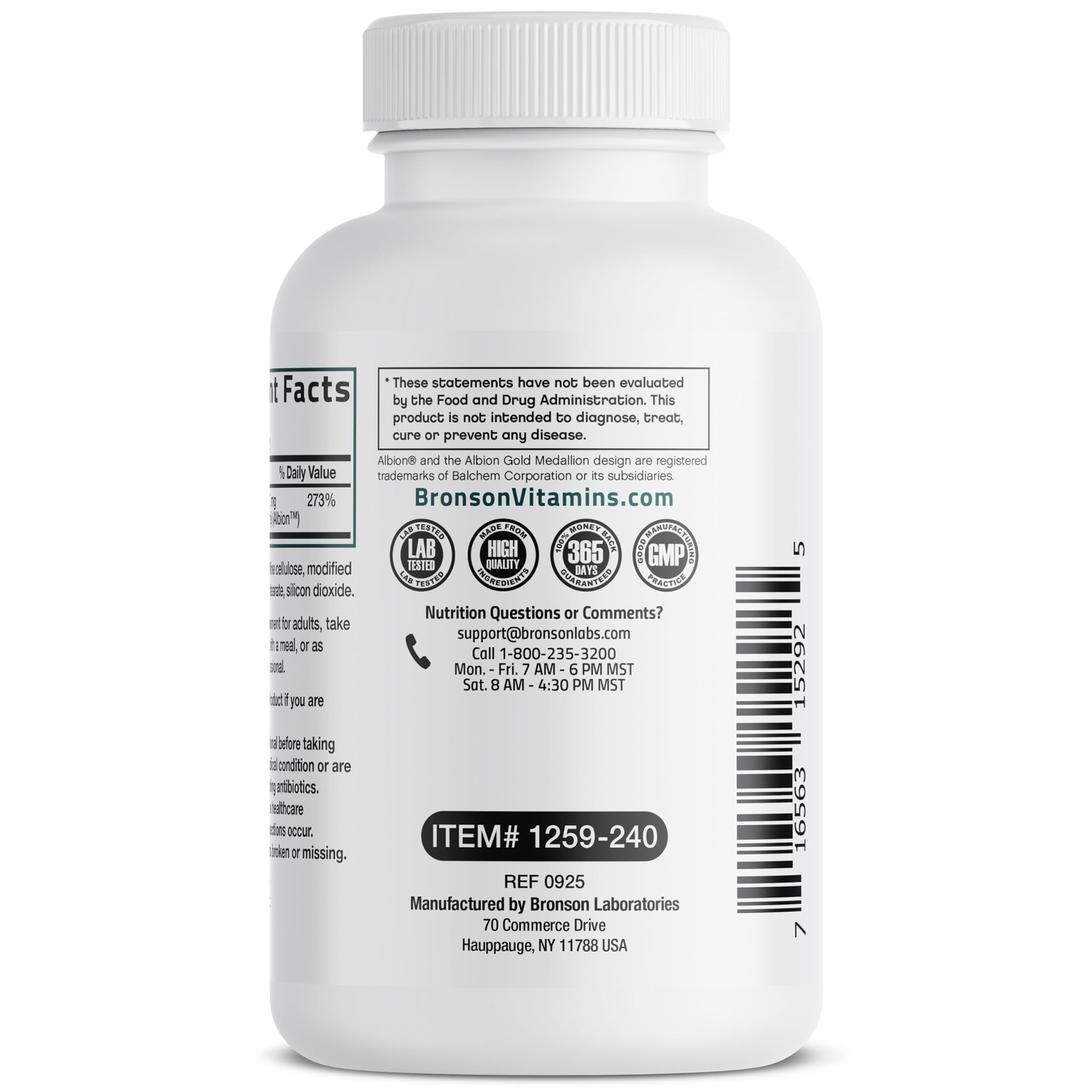 Bronson Zinc Glycinate 30mg Chelated Superior 240 Count (Pack of 1)