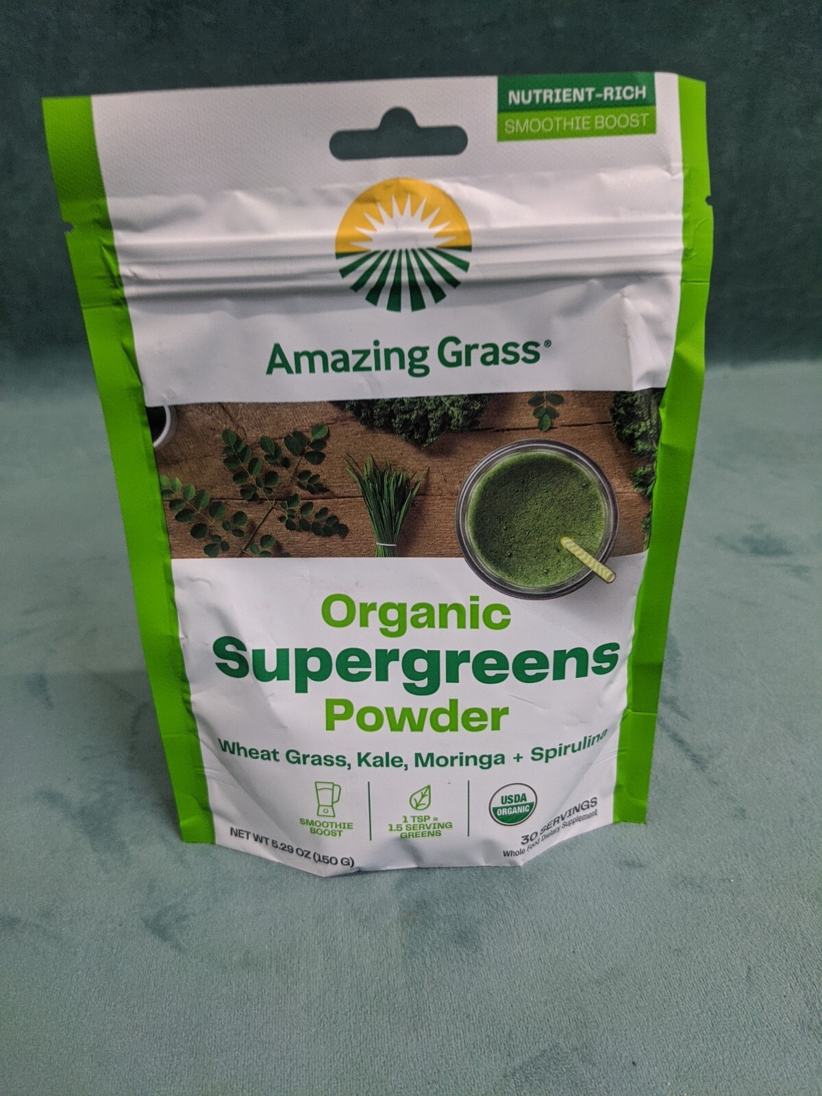 Amazing Grass Organic Supergreens Powder WheatGrass, Kale, Moringa 5.29 oz