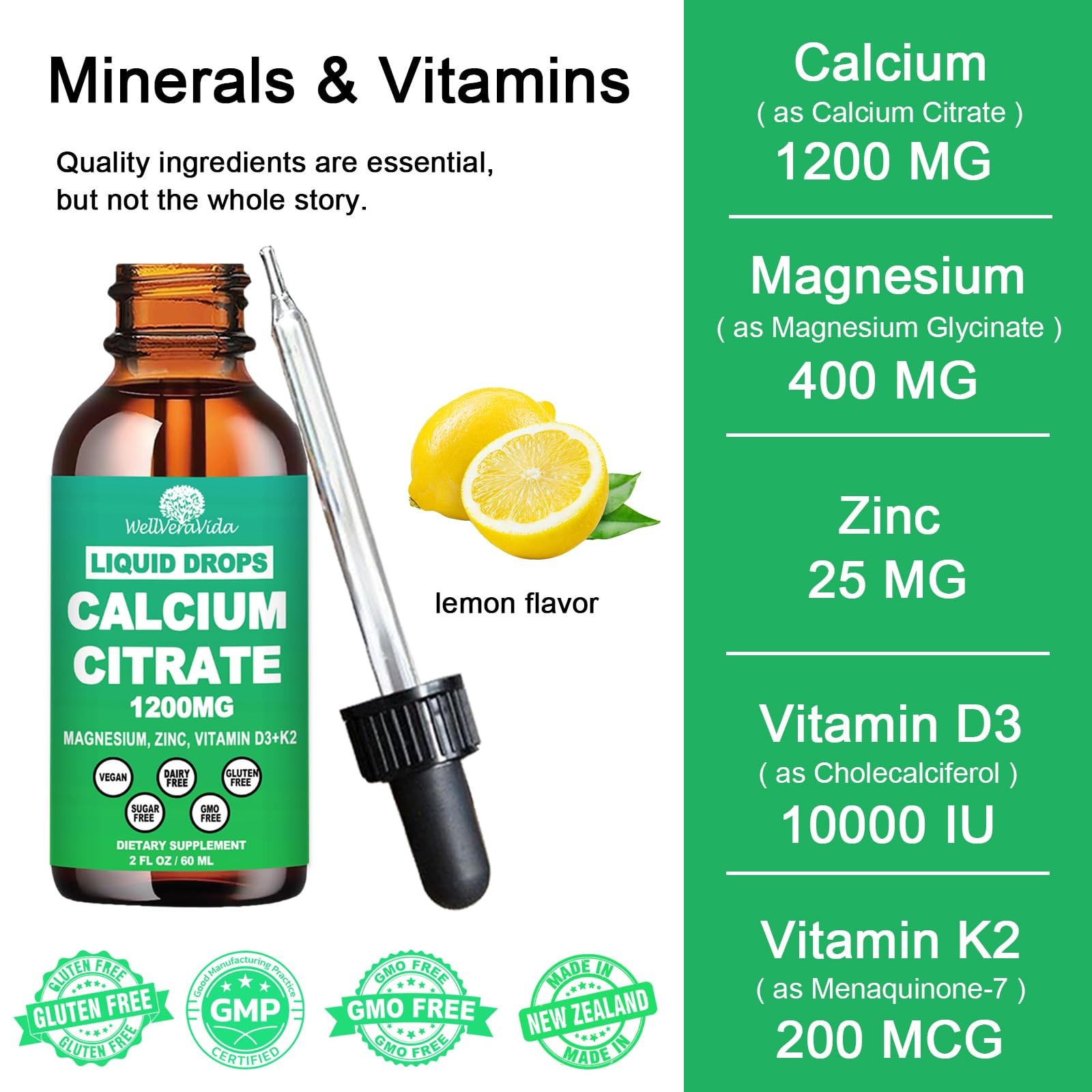 Calcium 1200 mg with Vitamin D3, Citrate 2 Fl Oz (Pack of 1)