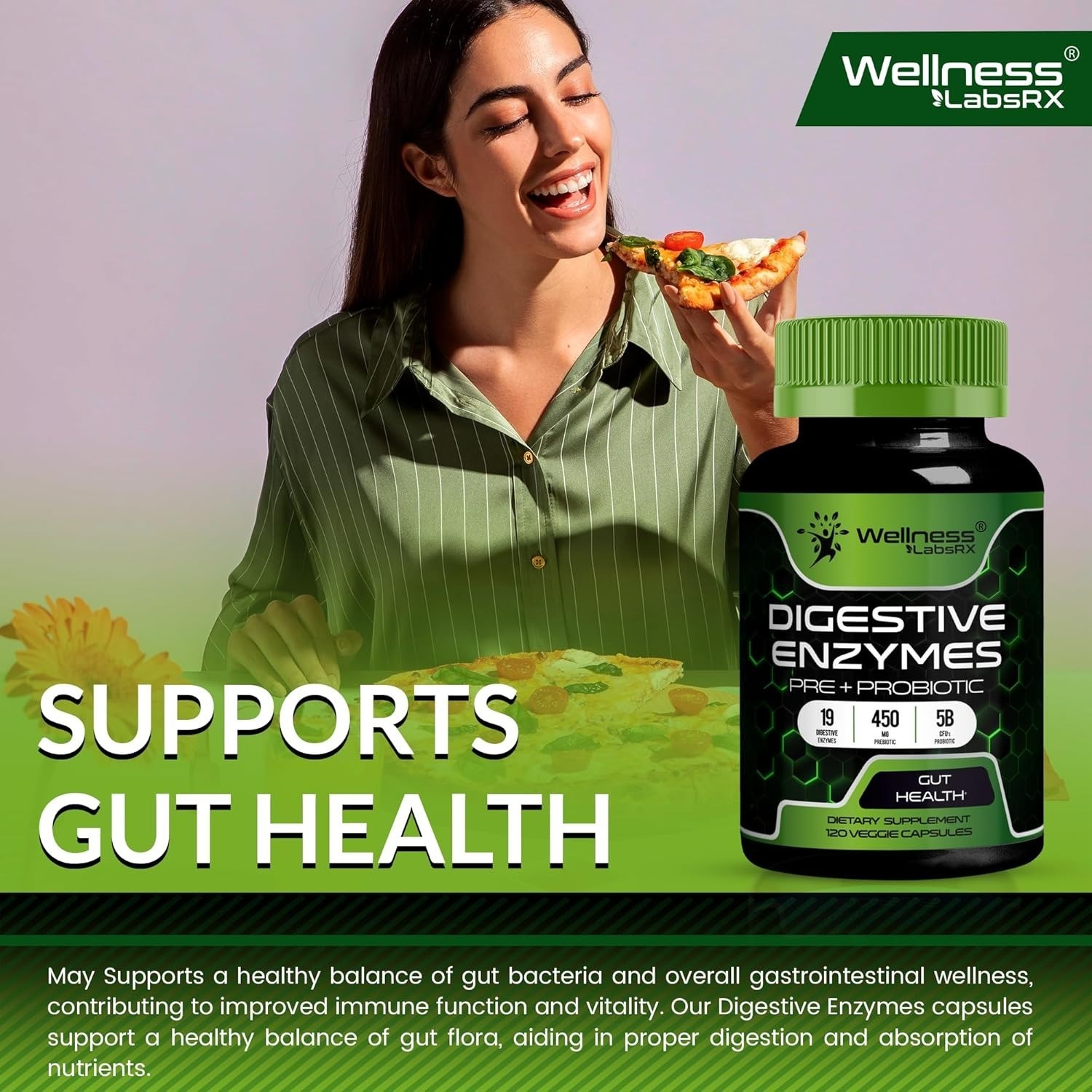 Digestive Enzymes Probiotics Prebiotics 450mg Gut Health Bloating Relief 120 Ct