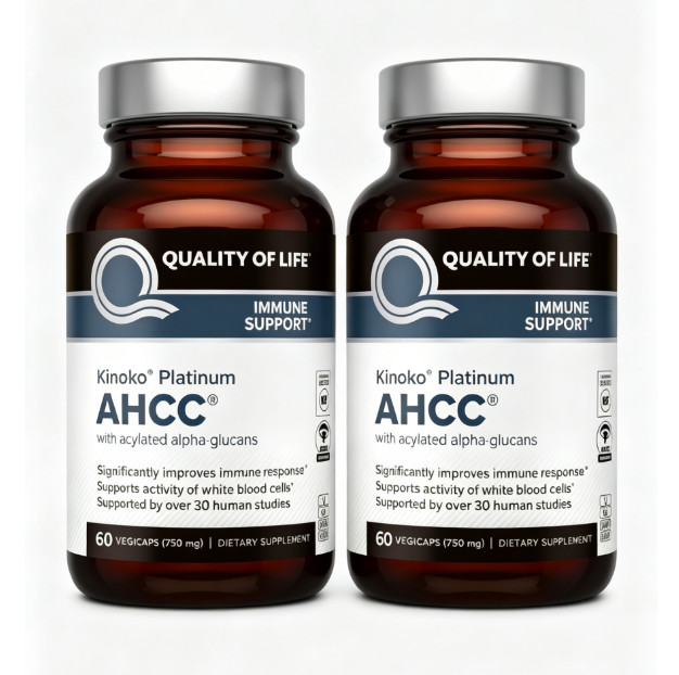 Quality of Life Premium Kinoko Platinum AHCC 60 Count (Pack 1/2/3/5), Brown