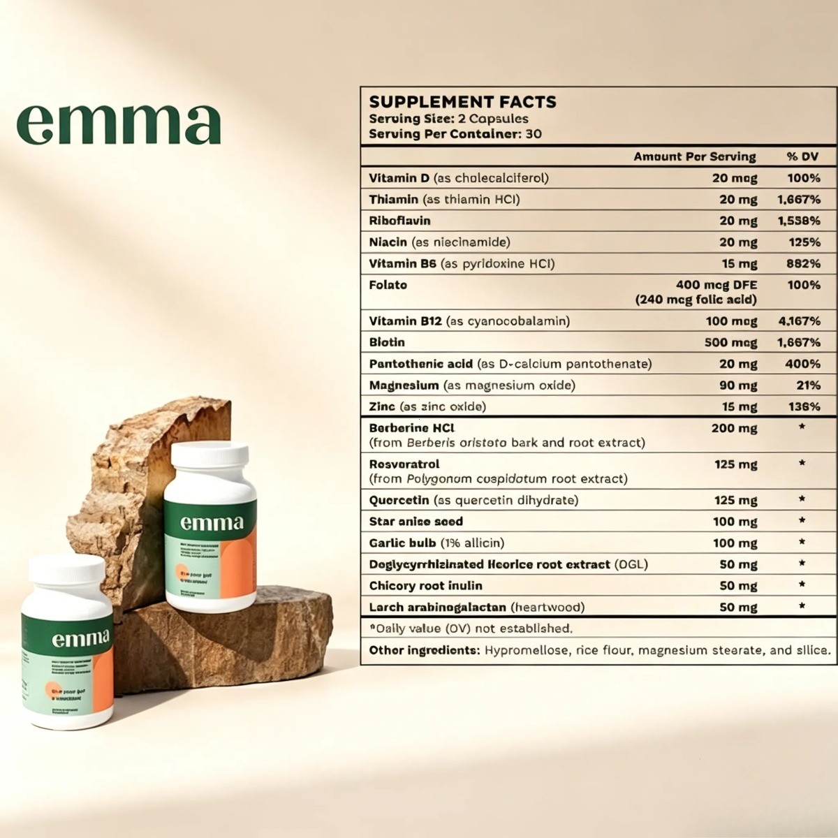 Emma Gut Health Supplement – Magnesium, Berberine, Vitamin D & Quercetin